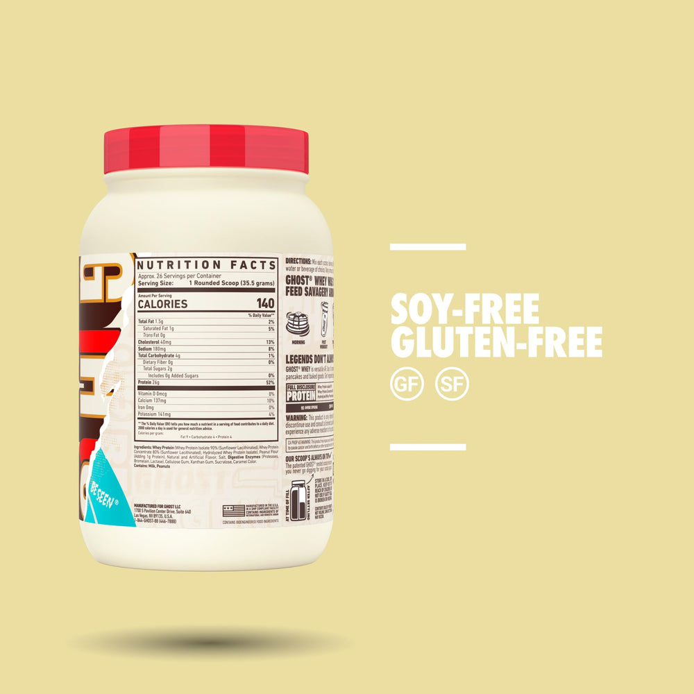 GHOST scoop beside label showing transparency of ingredient amounts