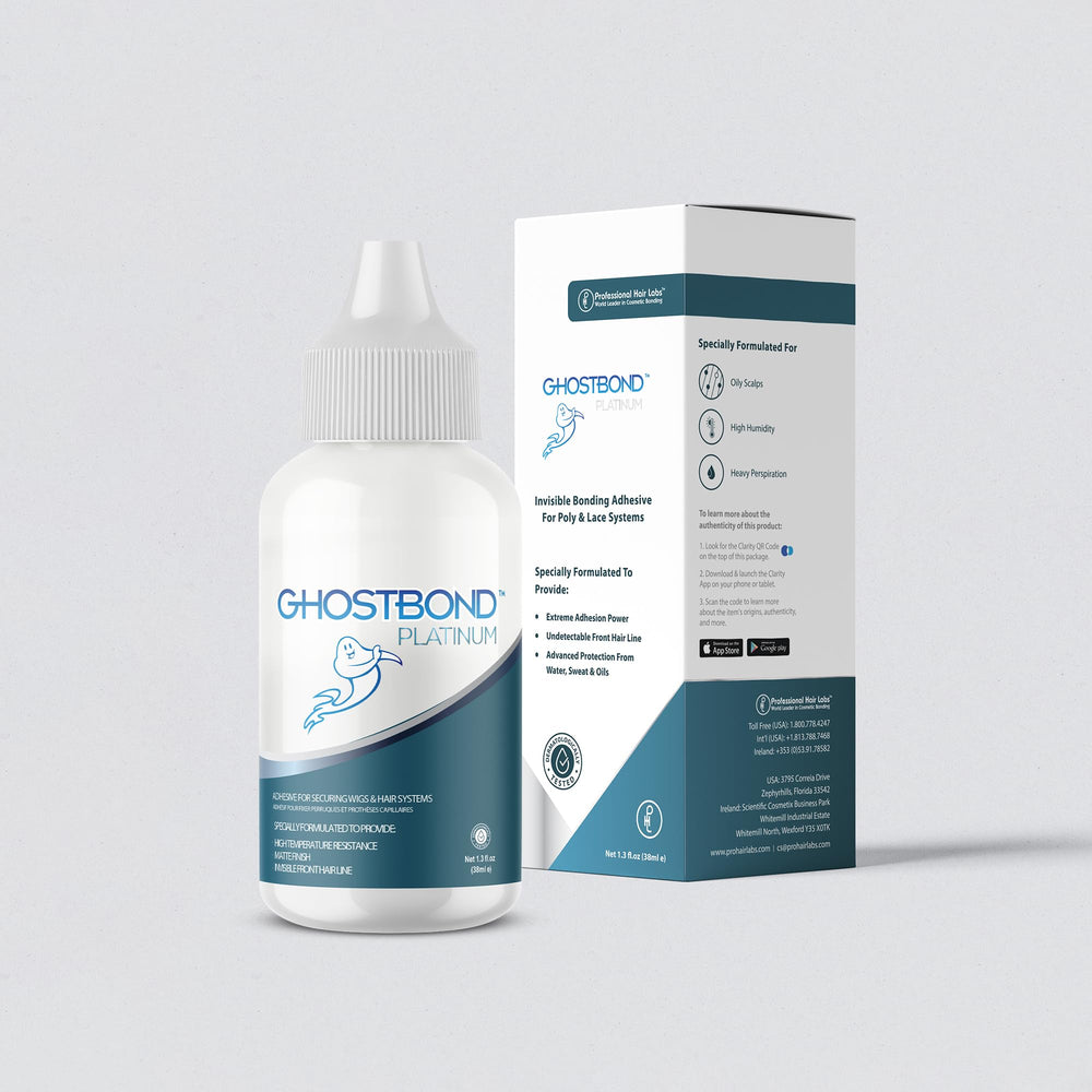 Professional Hair Labs ghostbond platinum wig secured on scalp demonstrating strong hold benefit