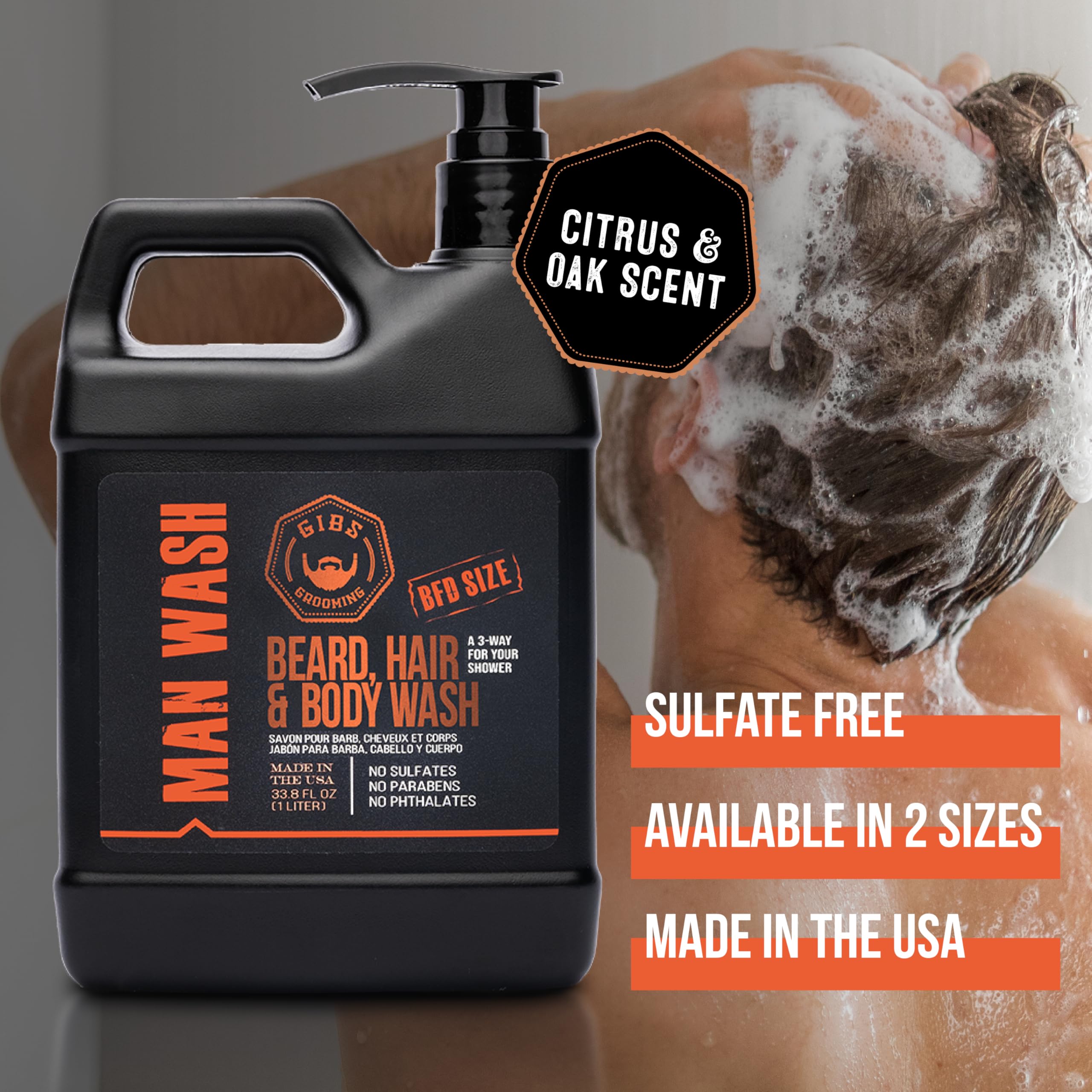 GIBS bottle beside shampoo for scale showing large 33.8 fl oz supply advantage