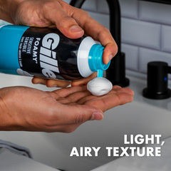 Gillette Foamy can valve detail showing dispenser for easy application