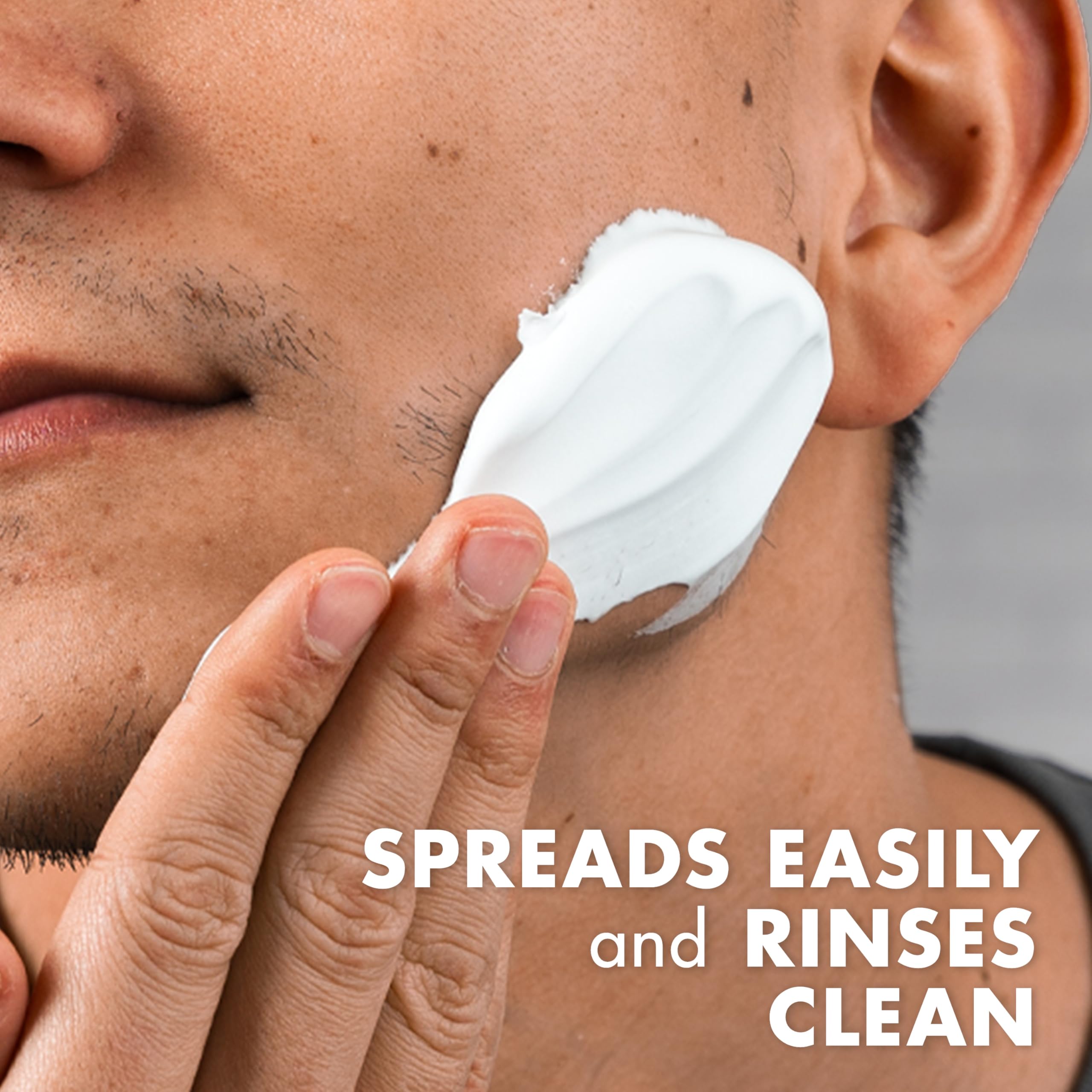 Gillette Foamy in-hand foam being applied, brand softens stubble