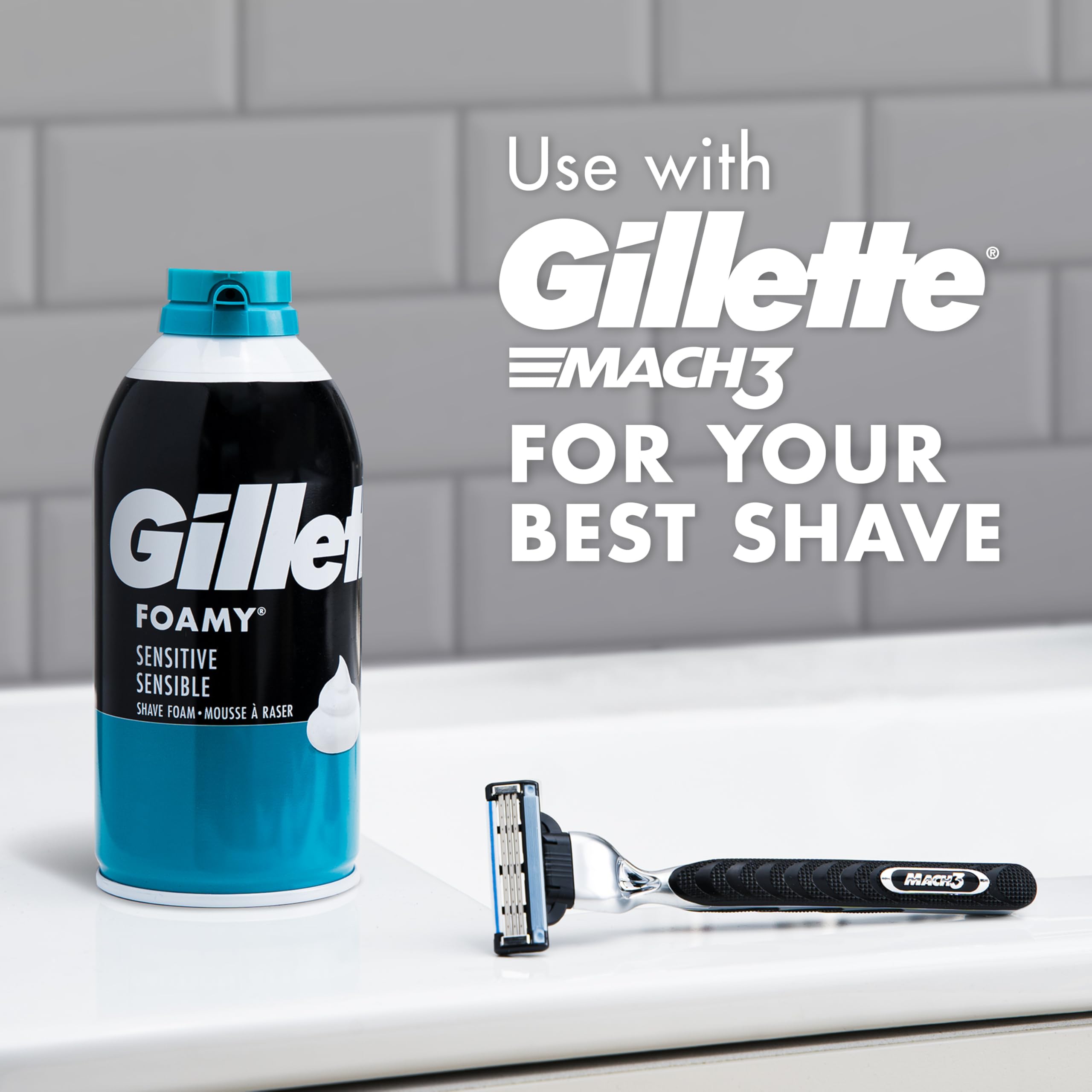 Gillette Foamy 12-can pack arranged, ideal for stocking up affordably
