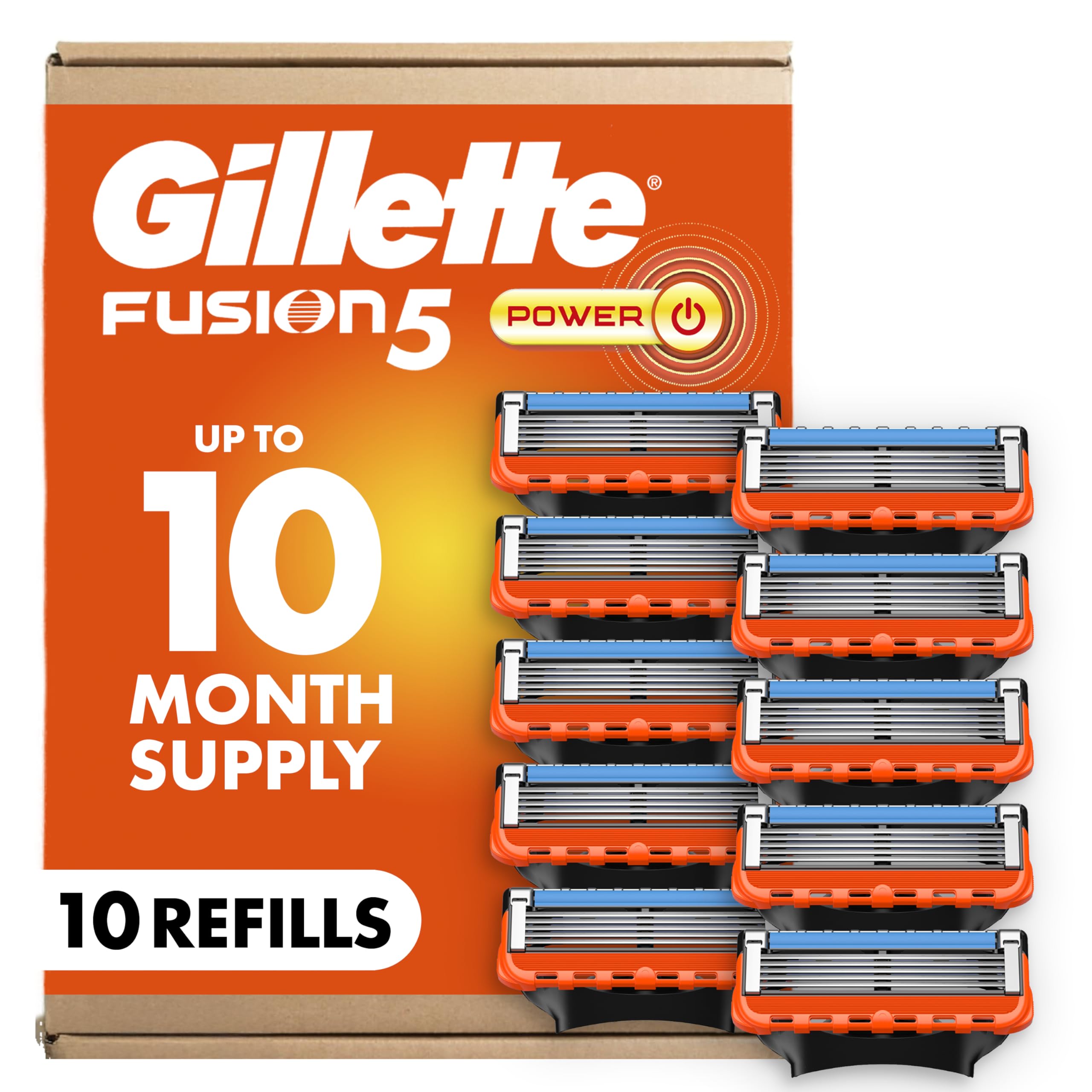 Gillette Fusion5 pack front view showing ten refills for convenient restocking