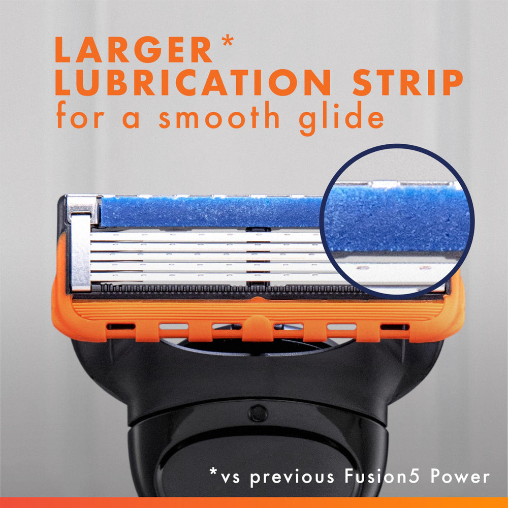 Gillette Fusion5 pack open displaying ten individual cartridges and organized storage