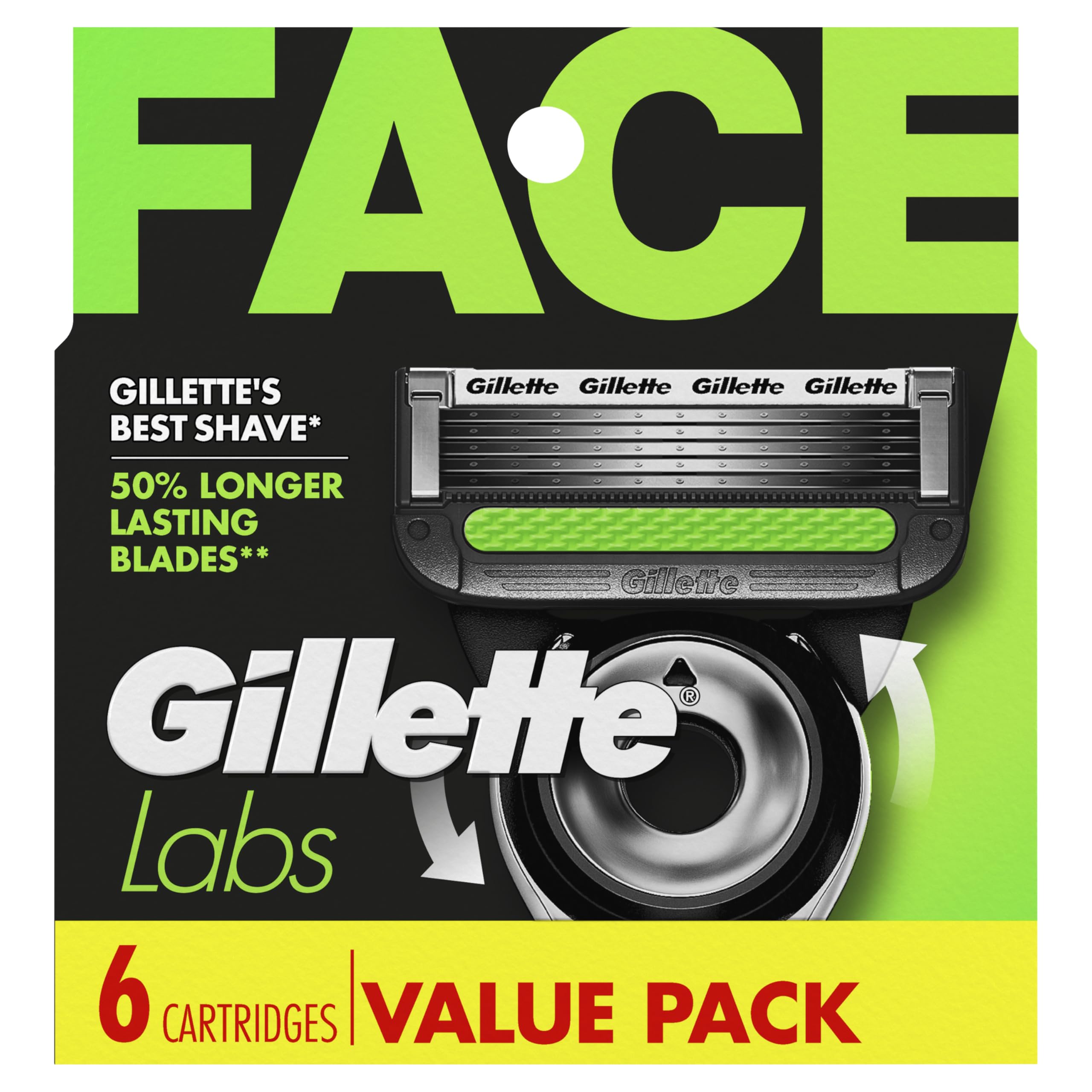 Gillette GilletteLabs front packaging showing six-count refills and clear branding for convenience