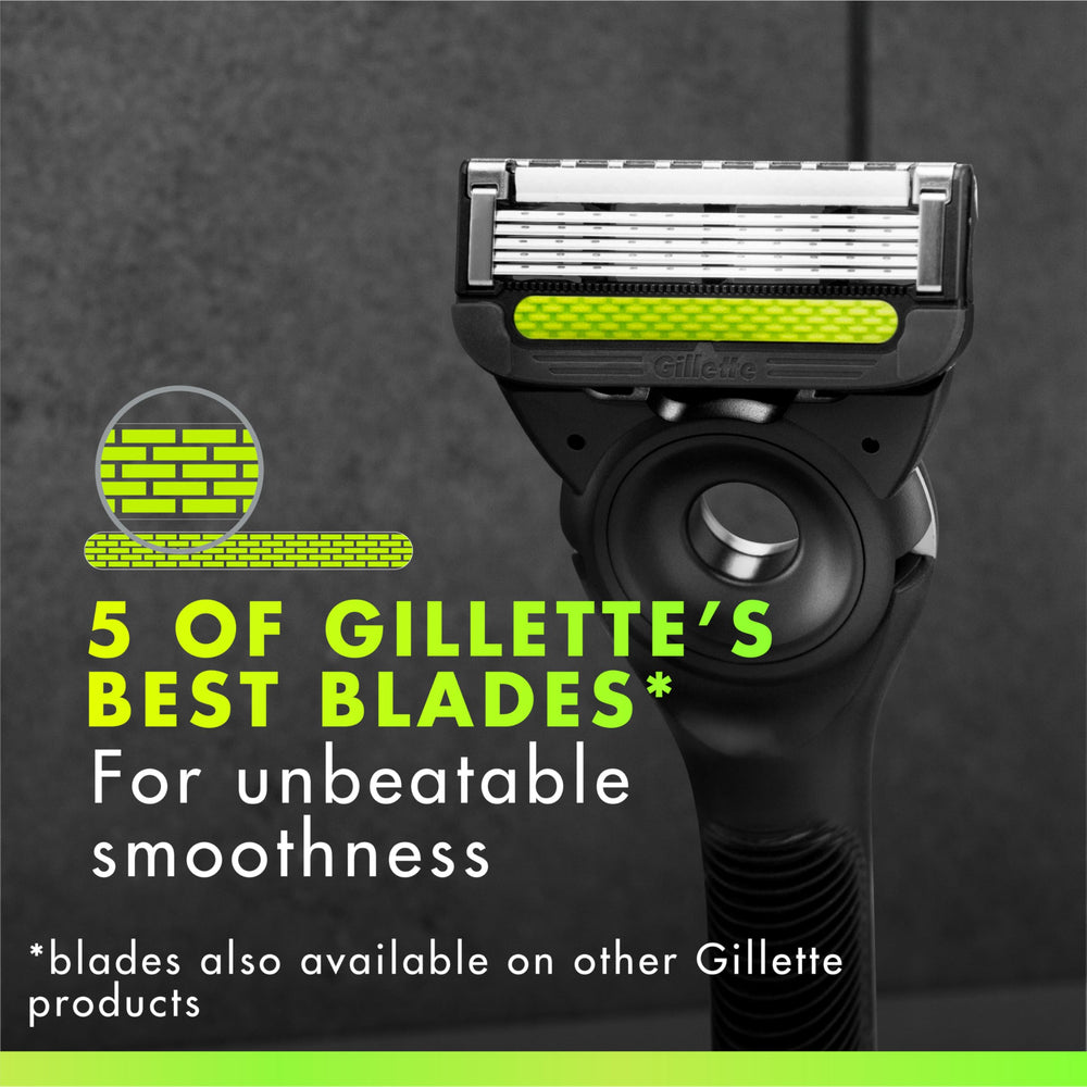 Gillette GilletteLabs six-pack displayed on bathroom shelf for convenient storage and readiness