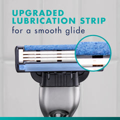Gillette Mach3 lubrication strip detail showing gel strip for reduced friction and glide