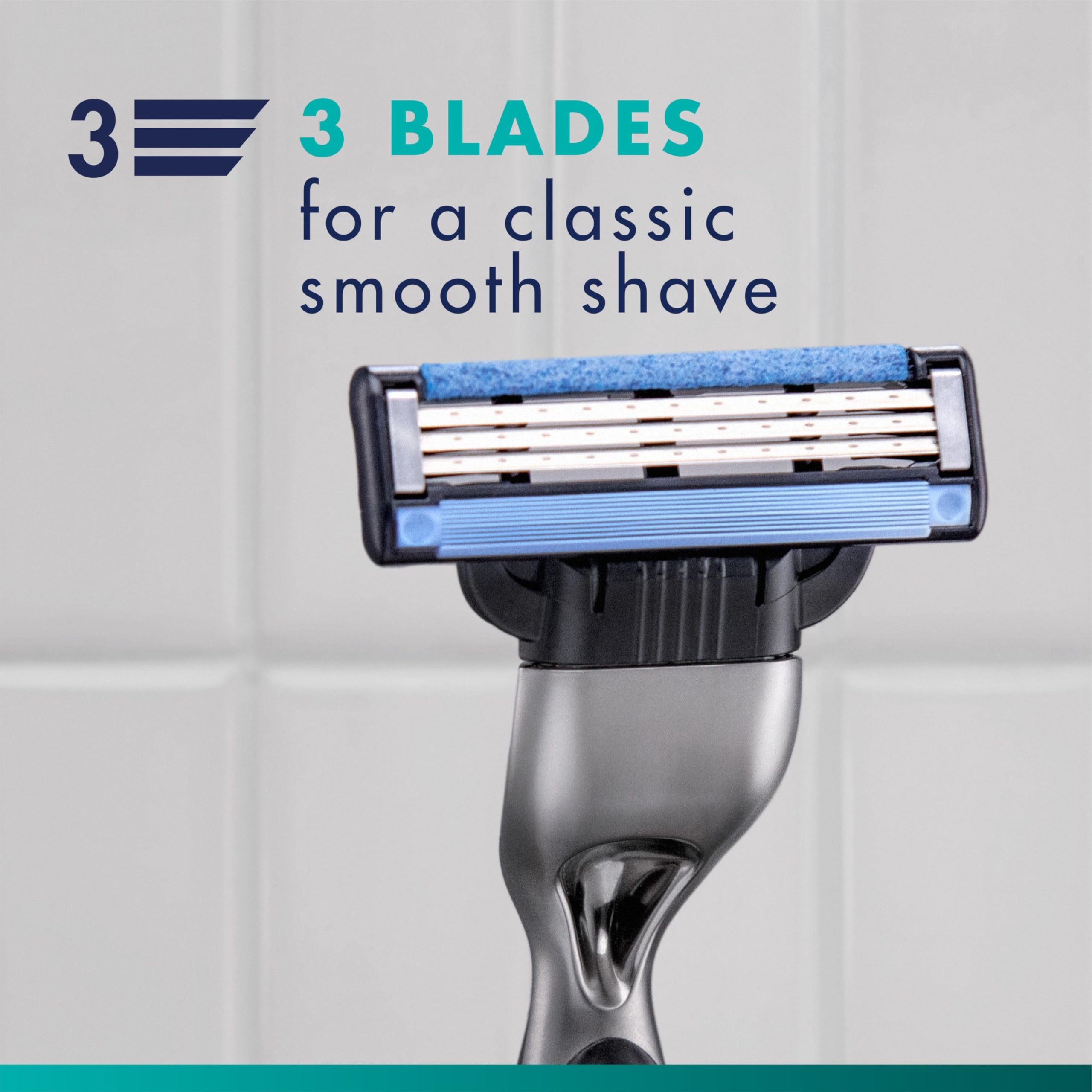 Gillette Mach3 Microfin guard closeup showing skin-preparing fins to reduce tugging