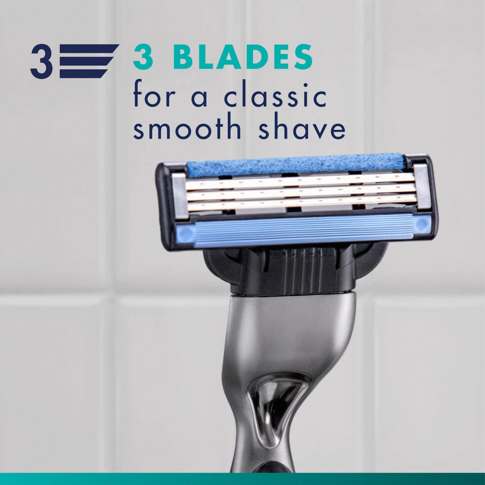 Gillette Mach3 Microfin guard closeup showing skin-preparing fins to reduce tugging