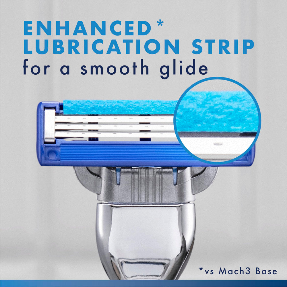 Gillette Mach3 Turbo cartridge attached to handle in shaving use
