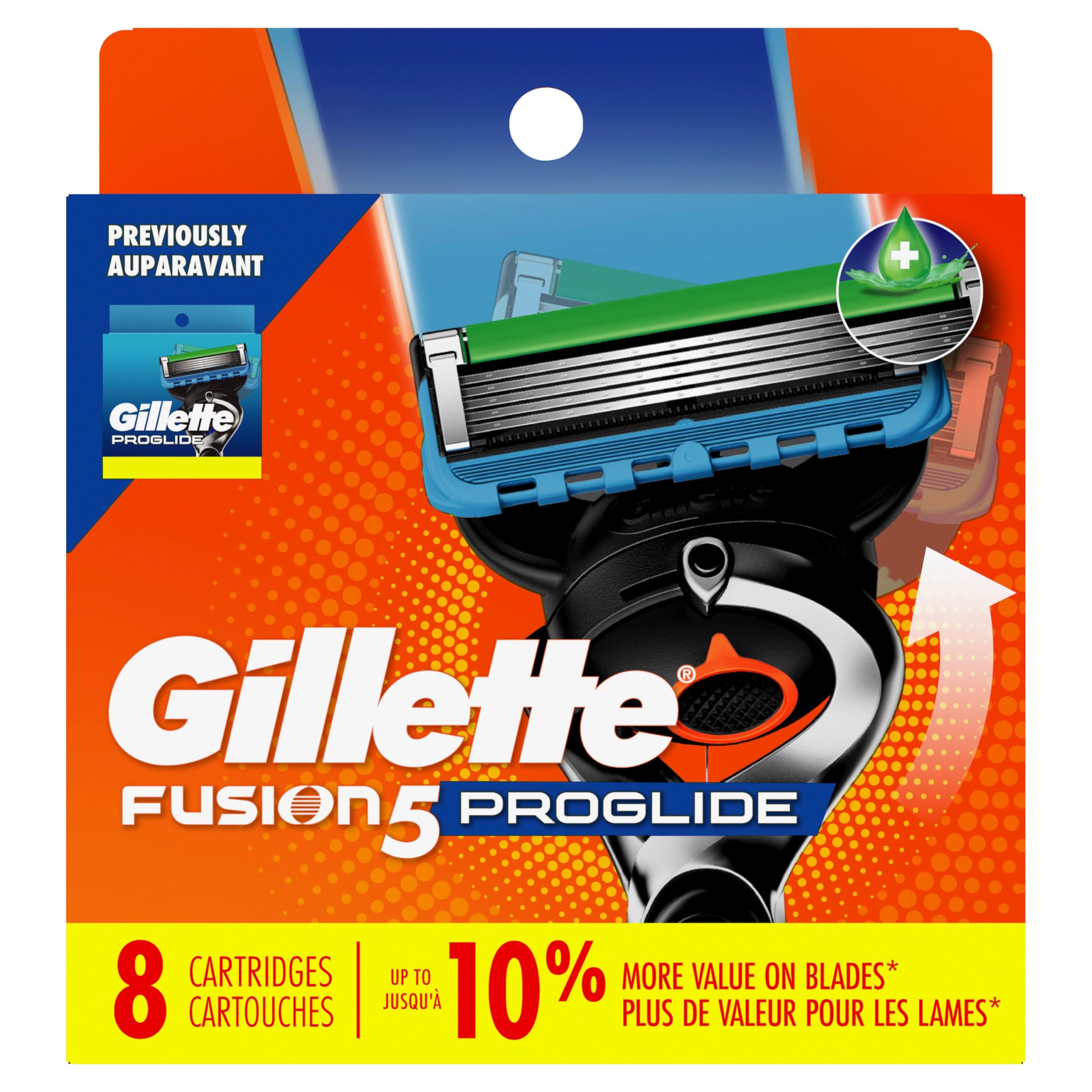 Gillette ProGlide eight refills arrayed to show quantity and storage convenience