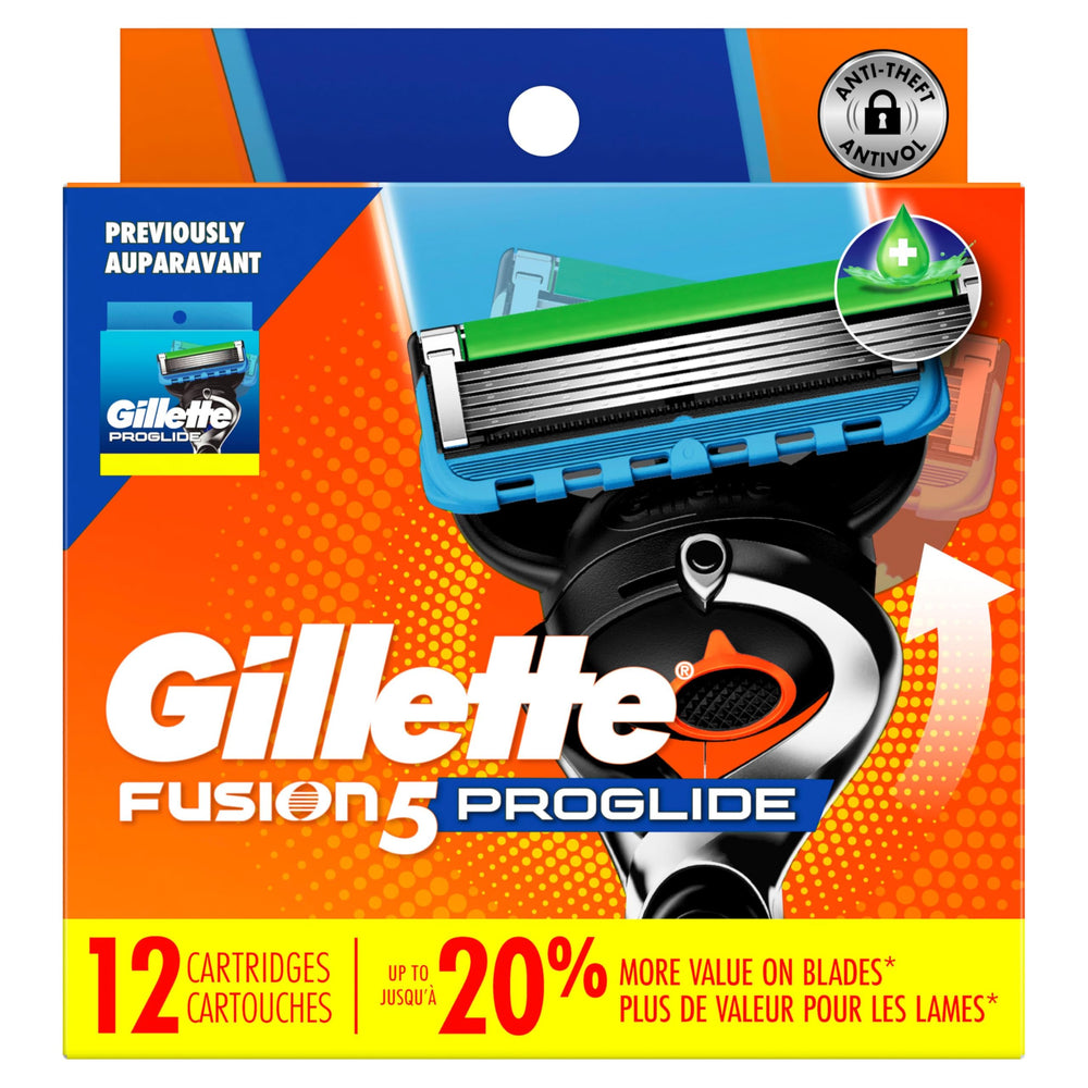 Gillette ProGlide in bathroom setting near shaving gel showing practical everyday use and convenience