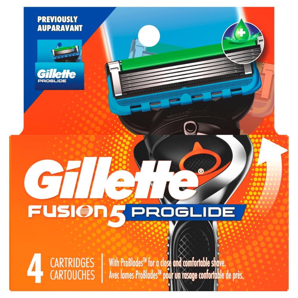 Gillette ProGlide three cartridges stacked to illustrate pack quantity