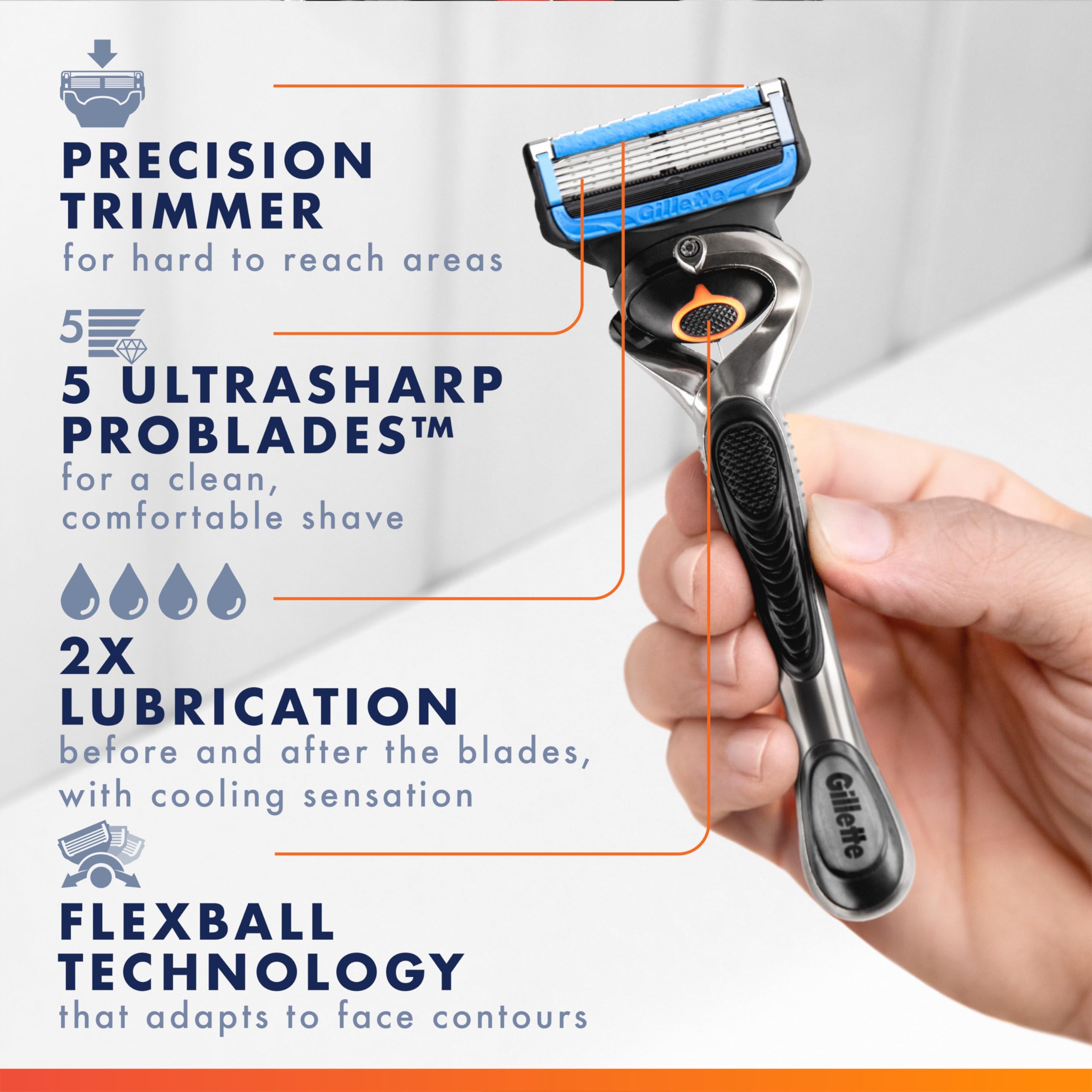 Close-up of Gillette ProShield Chill blades highlighting sharp edges for closer shaves