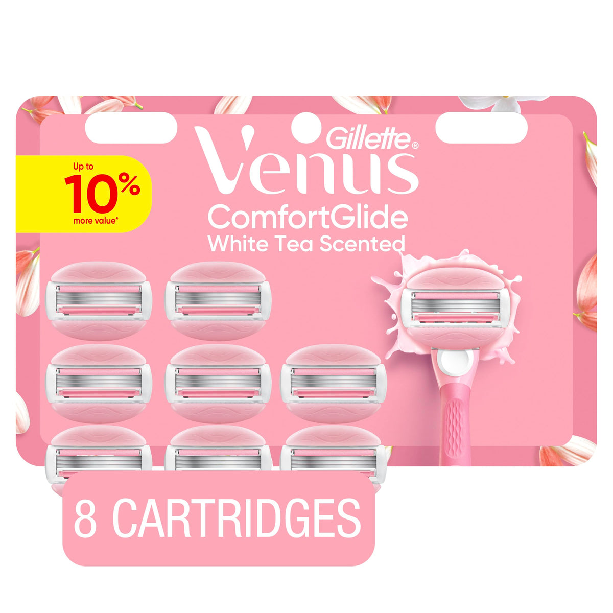 Gillette Venus front packaging showing 8 refills and convenience