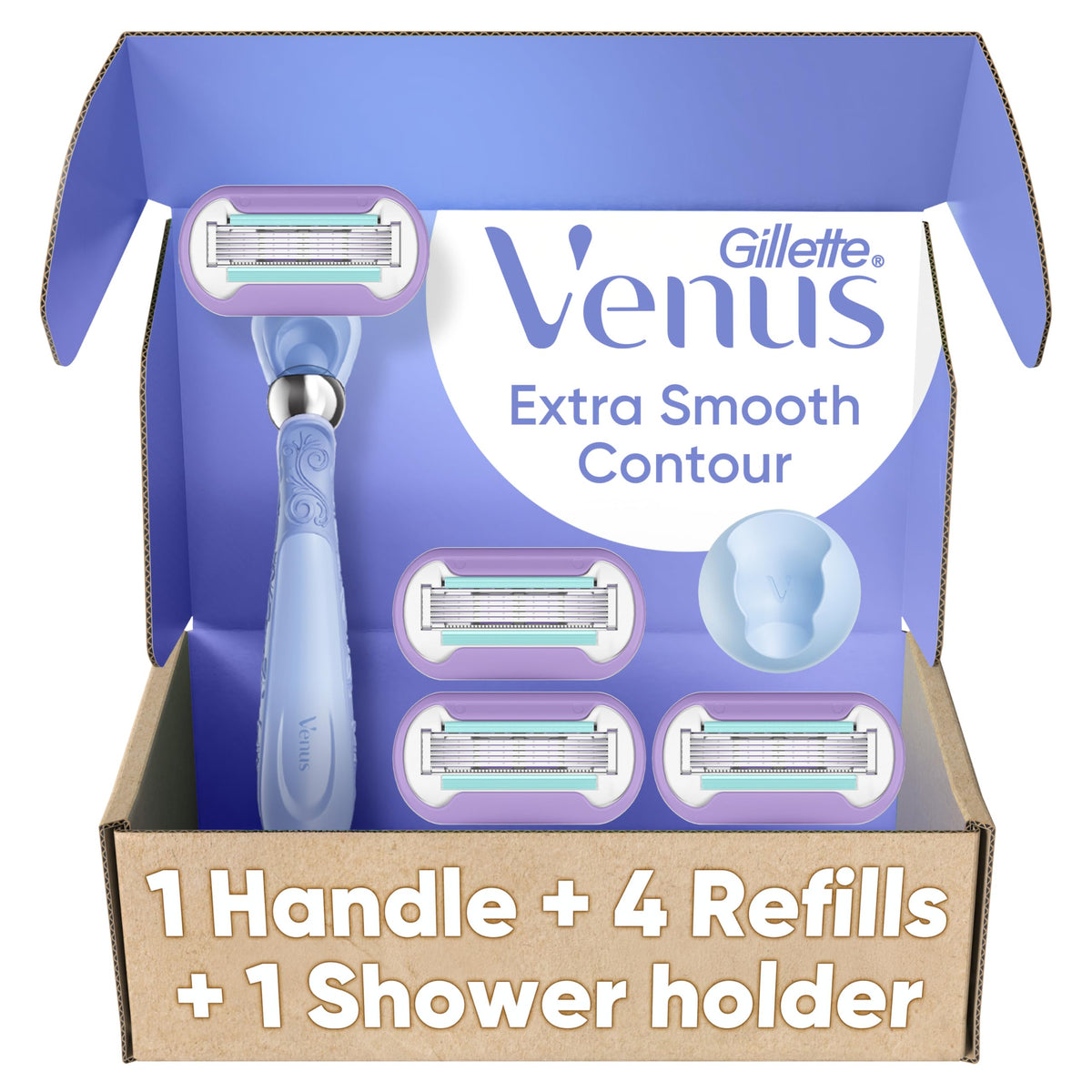 Gillette Venus front packaging showing razor kit and refills for easy identification and confidence