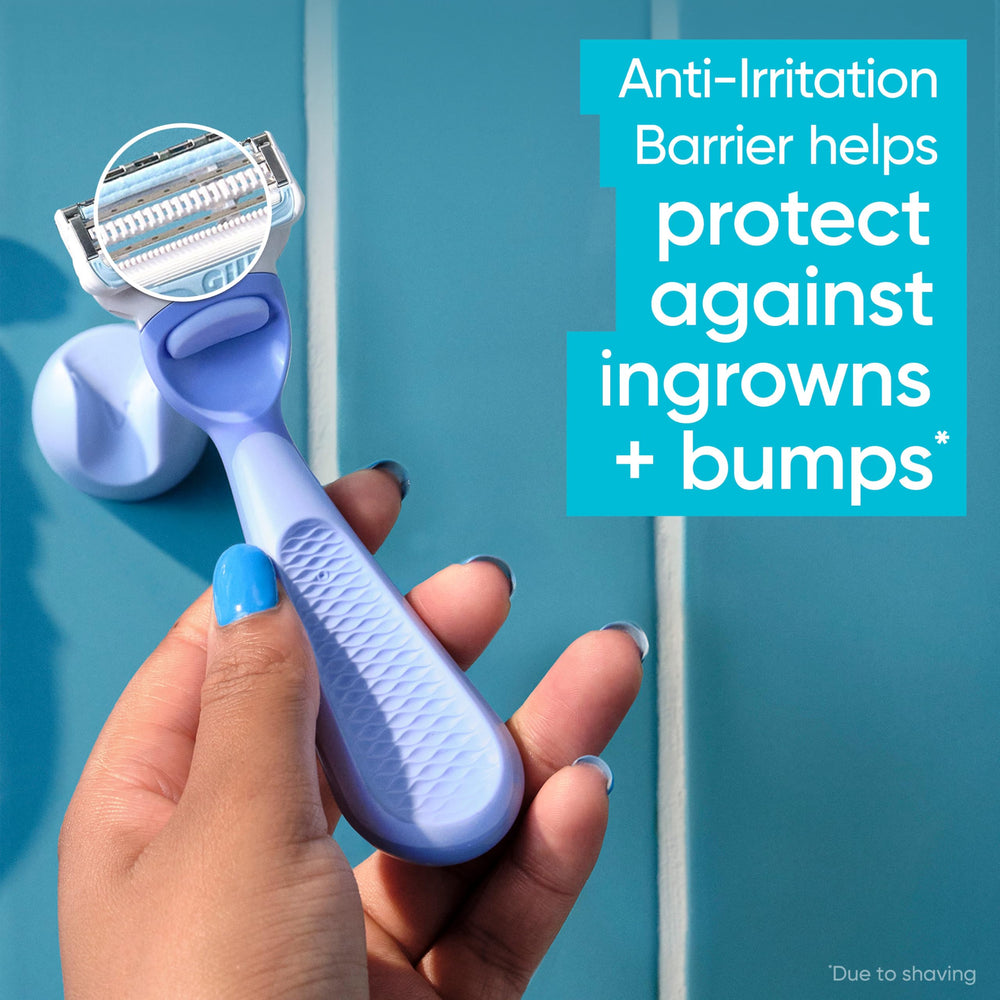 Gillette Venus handle close-up with rubber grip for better control in shower