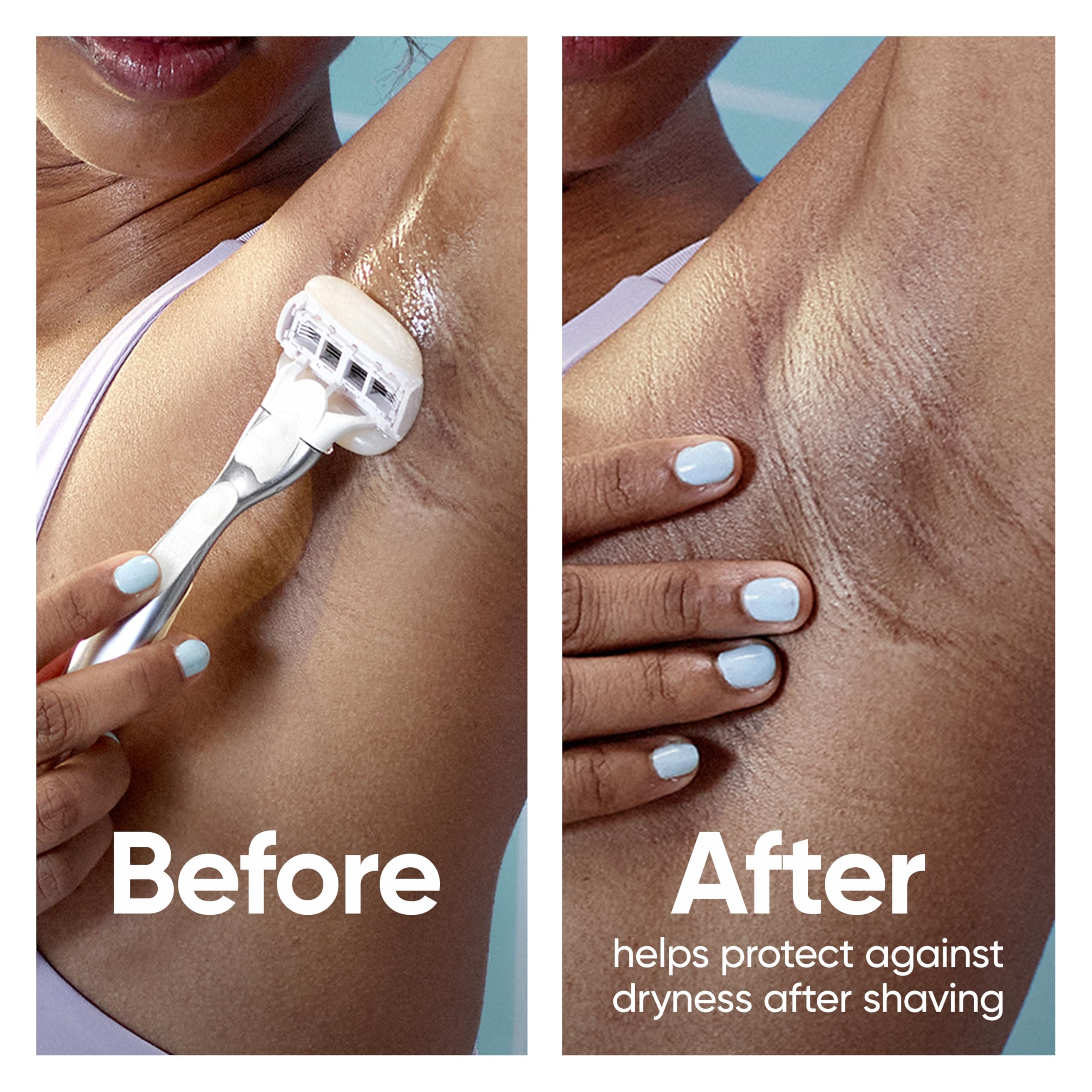 Gillette Venus razor refills on shower shelf suggesting convenient in-shower use