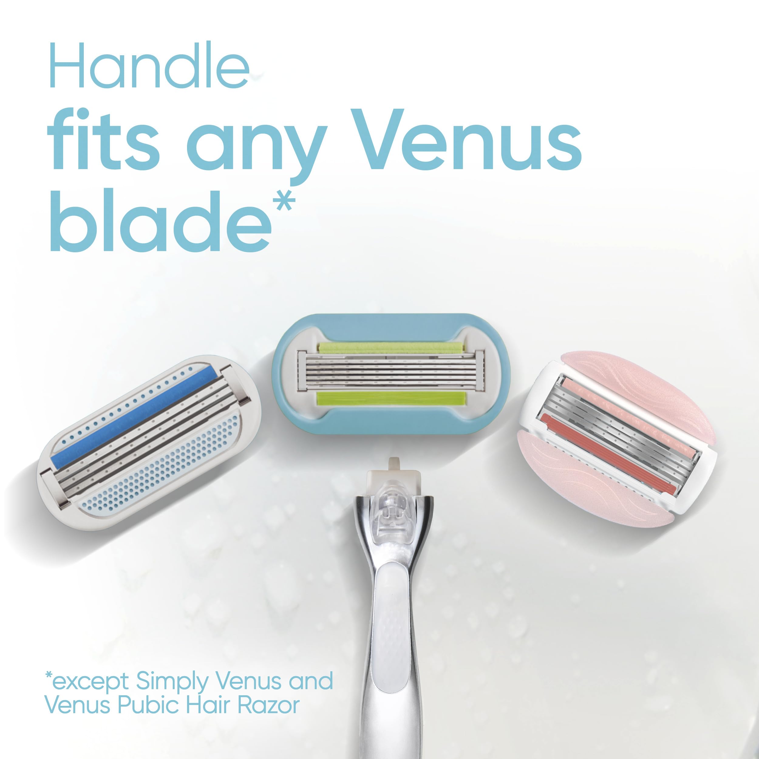 Gillette Venus kit packaging and four refills arranged for convenience