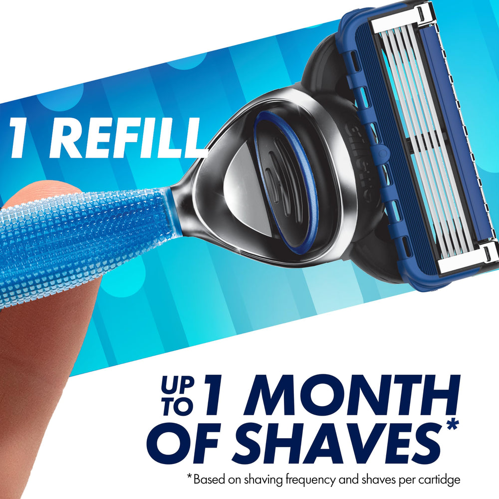 Gillette brand cartridge attached to handle for quick, simple changes