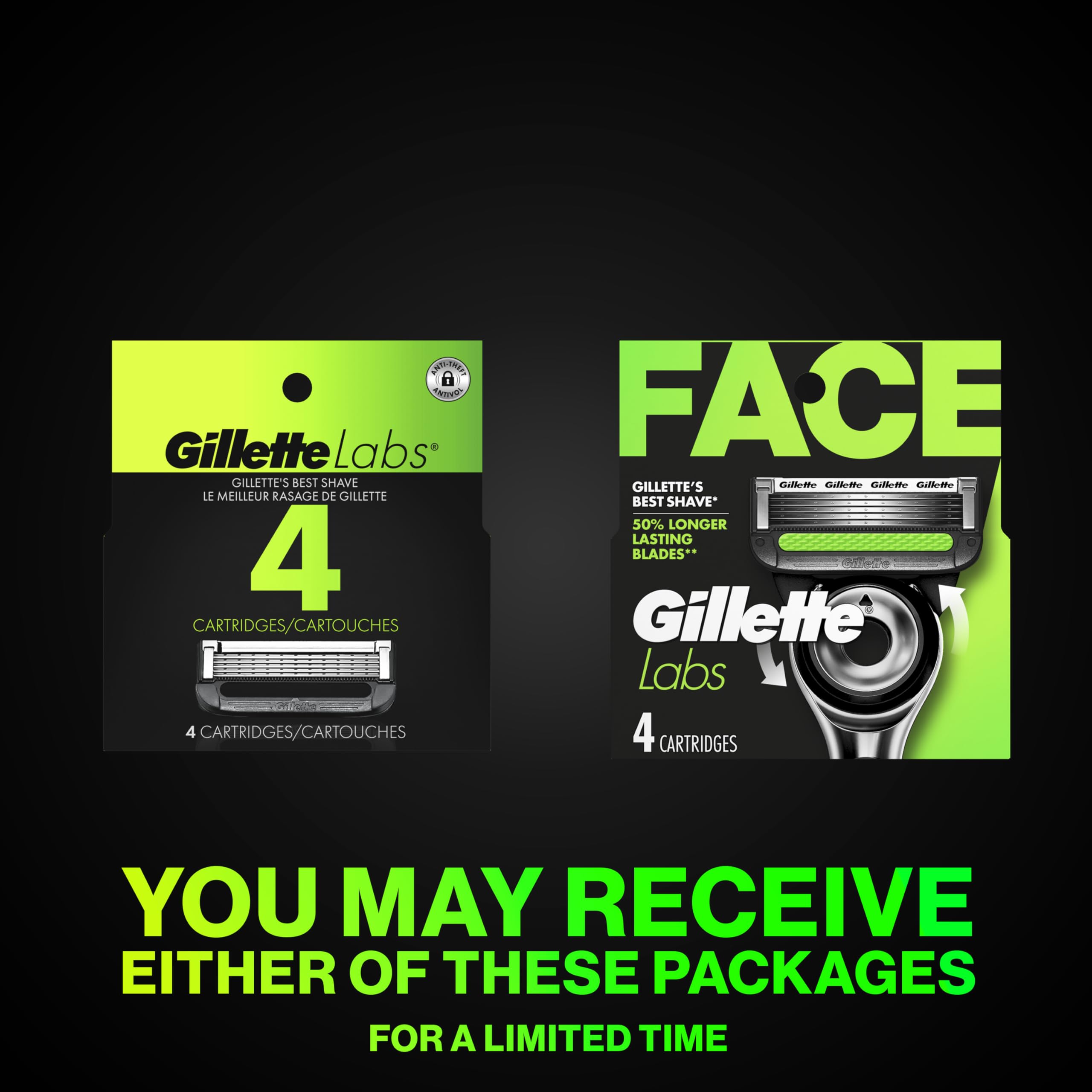 Gillette Labs blister pack open with four cartridges and easy access