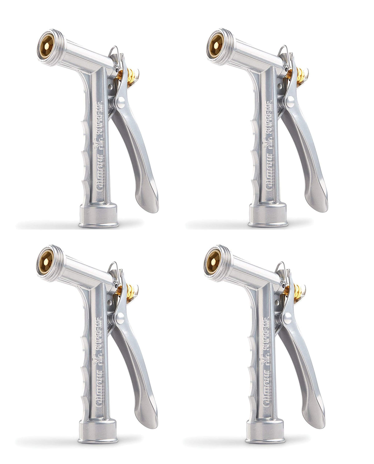 Gilmour metal nozzle front view showing robust build and reliable watering