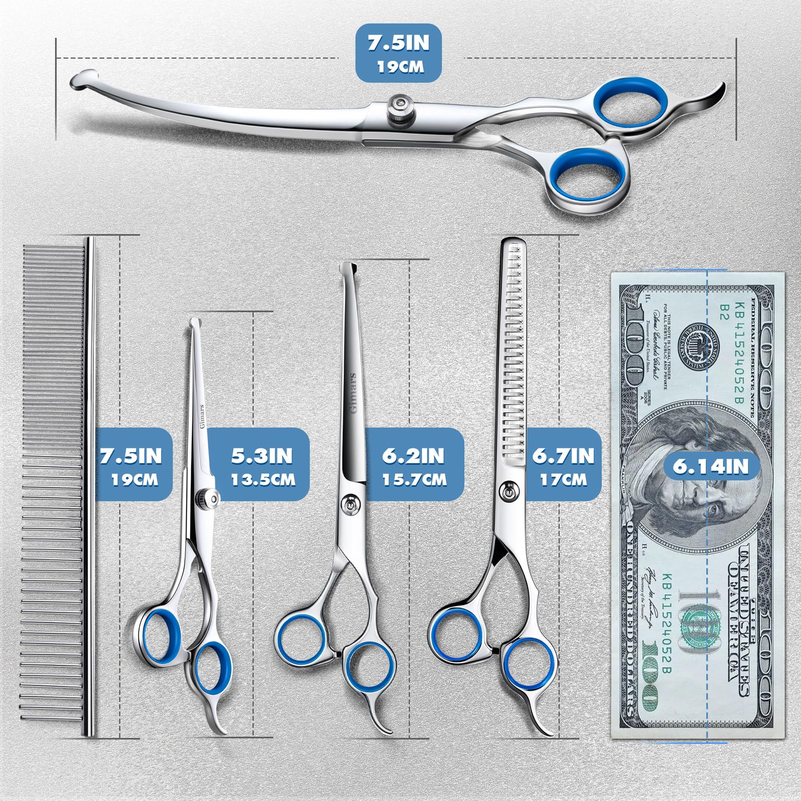 Gimars thinning scissors detailed teeth view for blending and removing bulk