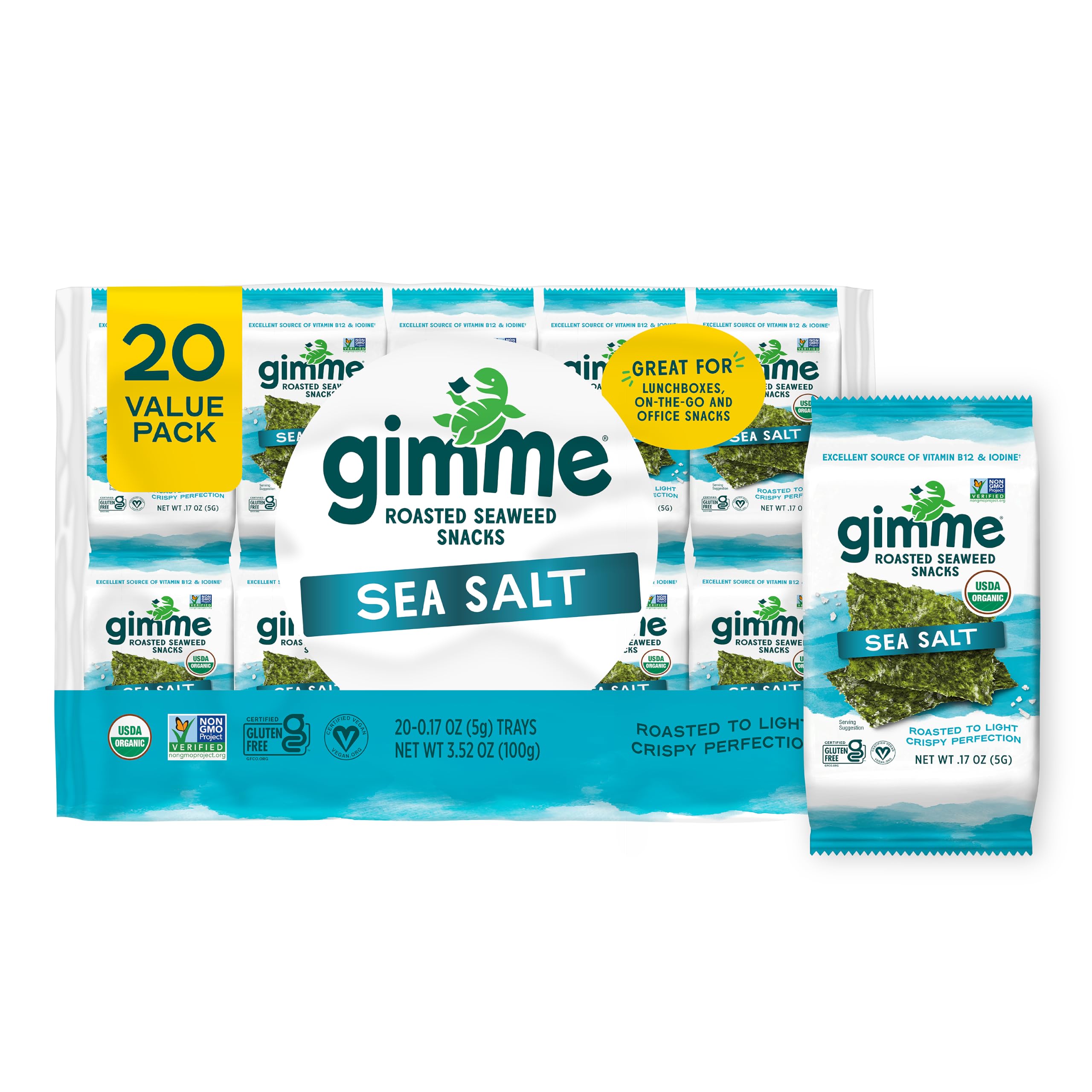 gimMe front packaging showing sea salt flavor and 20 packs for quick recognition