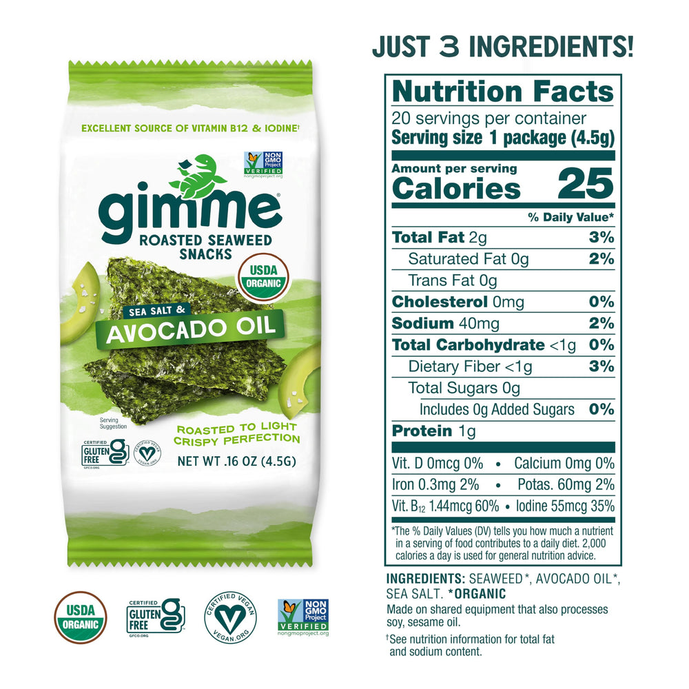 gimMe single open pack revealing a crispy roasted seaweed sheet for quick snack