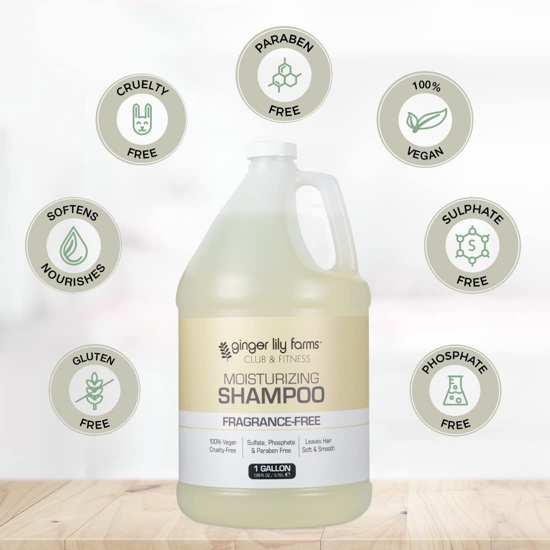 Ginger Lily Farms label detail emphasizing fragrance-free and vegan benefits