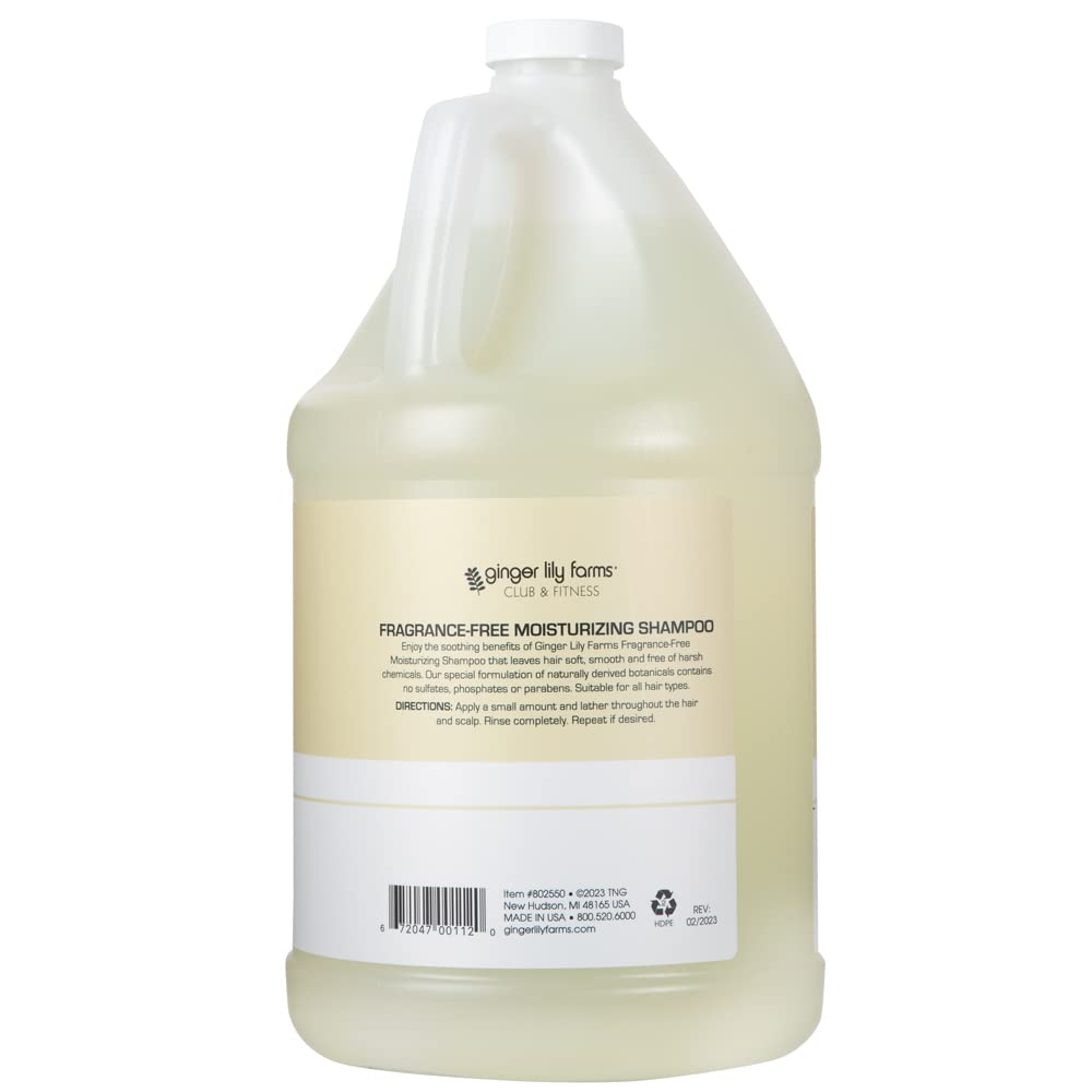 Ginger Lily Farms shampoo pouring into a dispenser, highlighting easy commercial refill