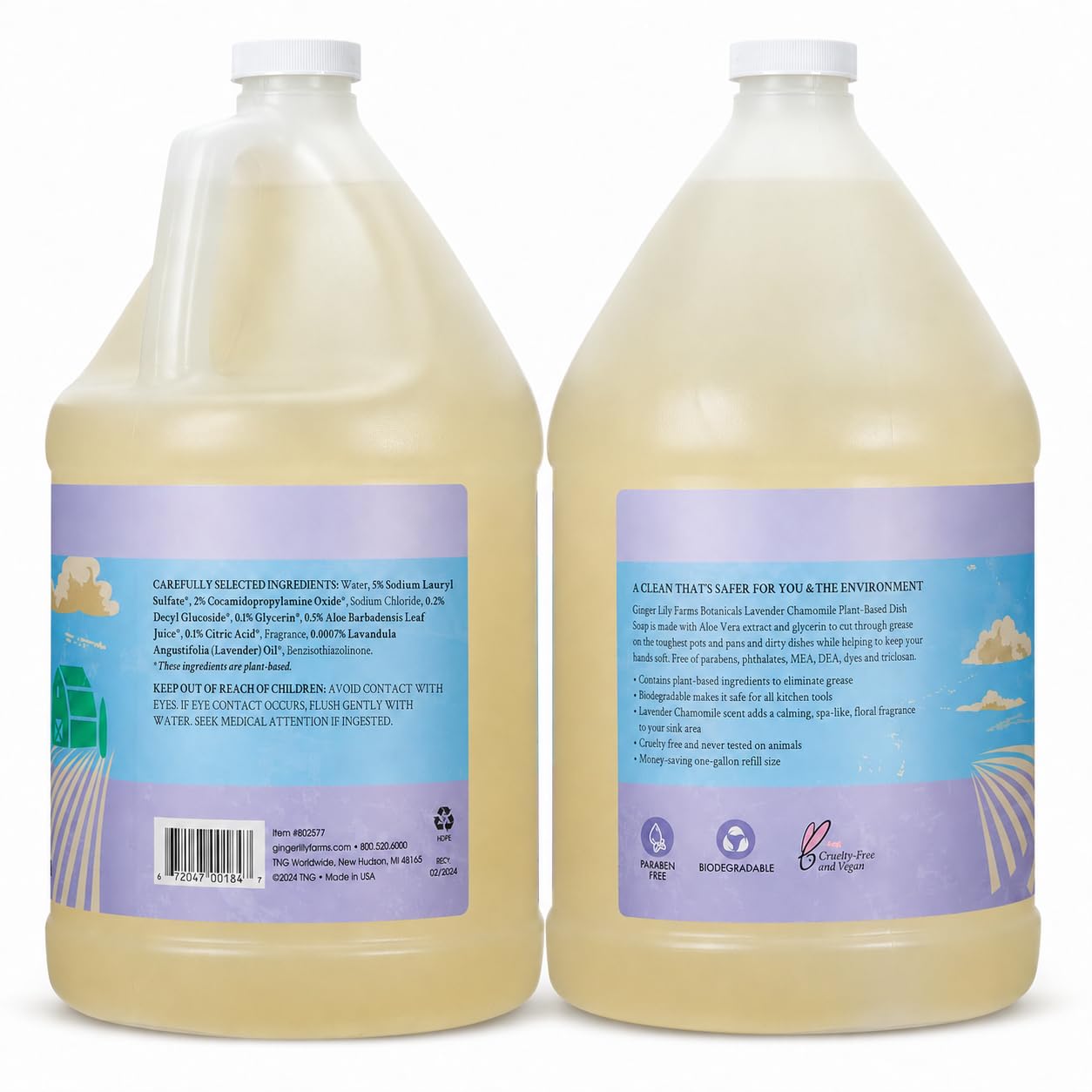 Ginger Lily Farms label close-up highlighting plant-based ingredients