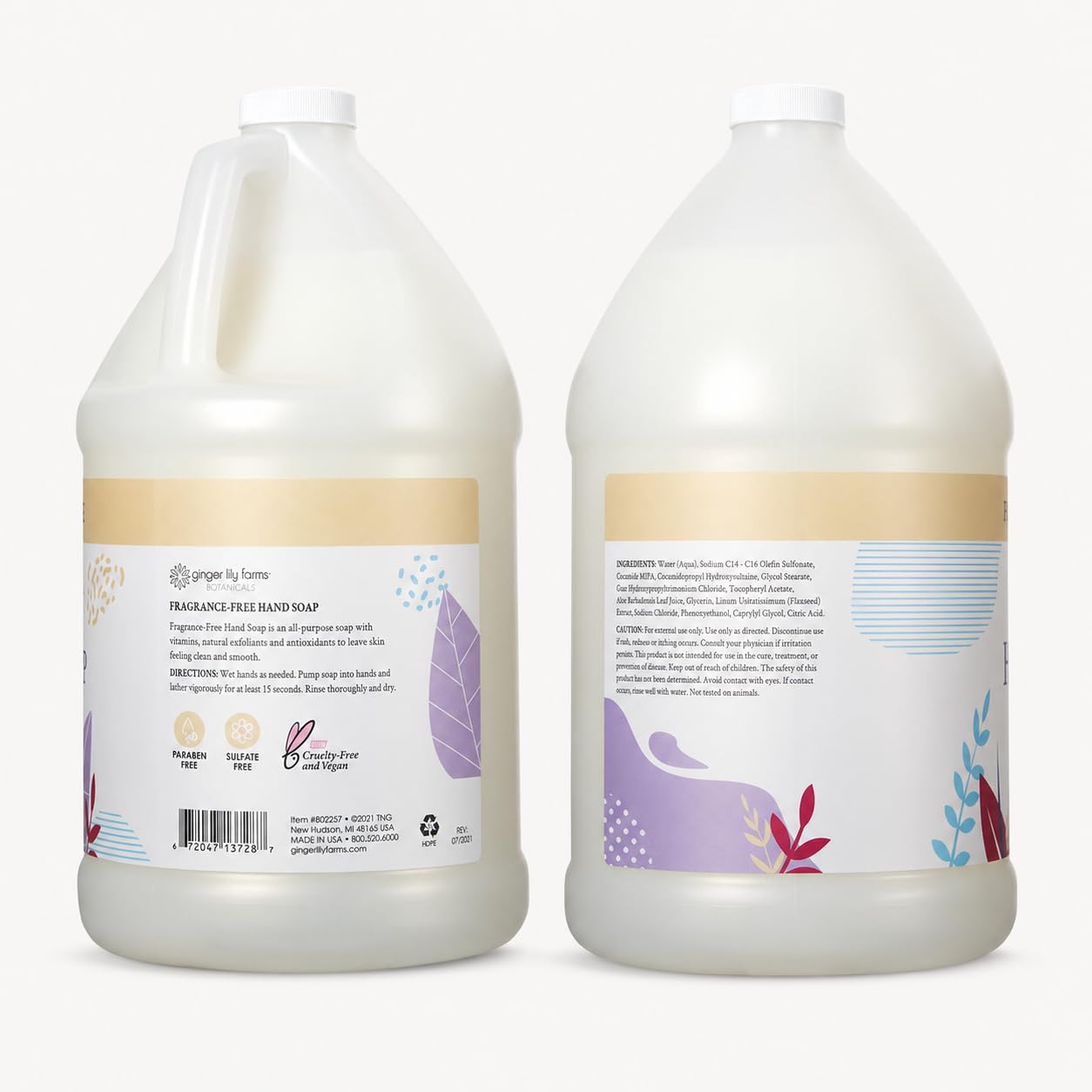 Ginger Lily Farms pouring refill into dispenser demonstrating easy transfer and savings
