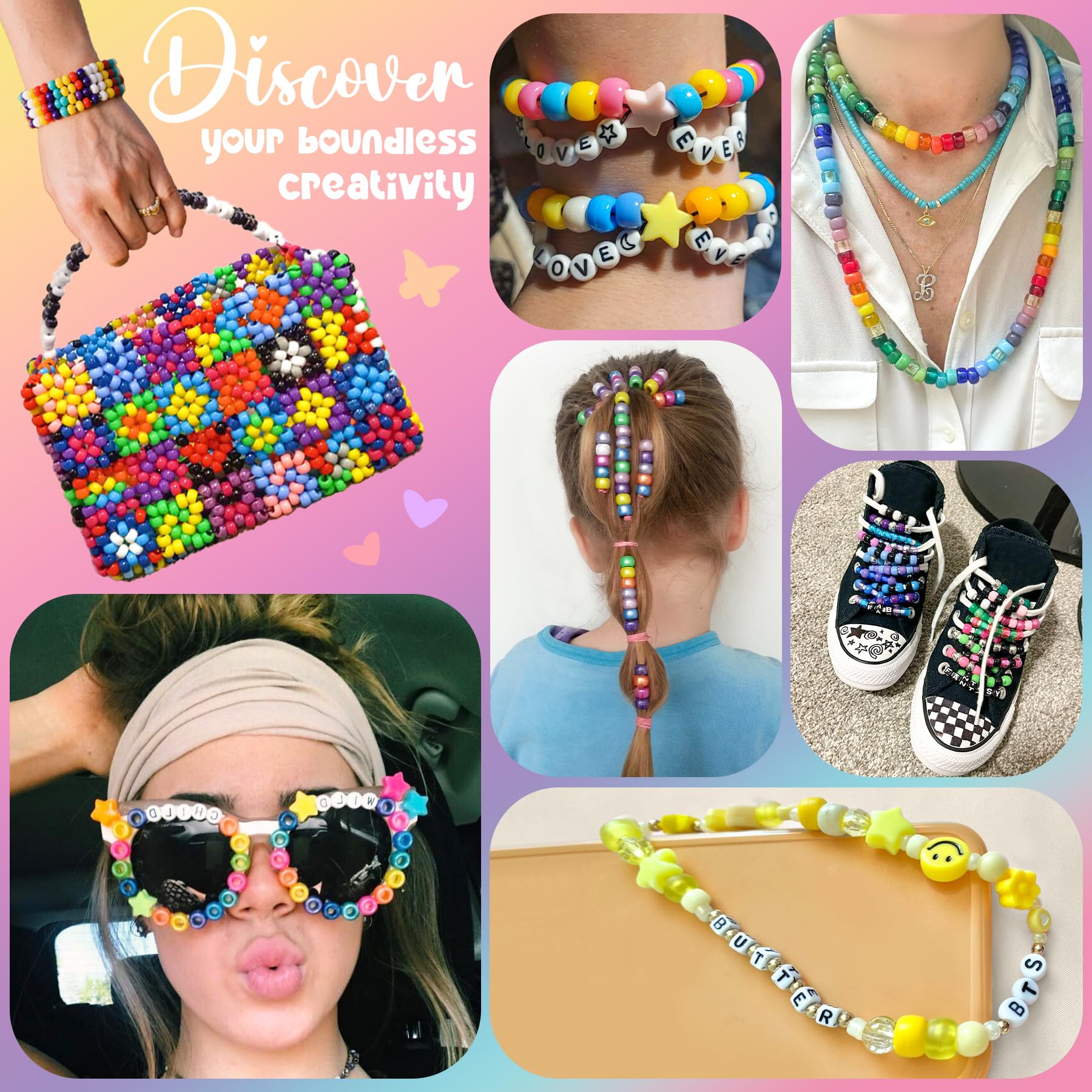 Gionlion spread of 48 colorful pony beads illustrating variety for creative projects