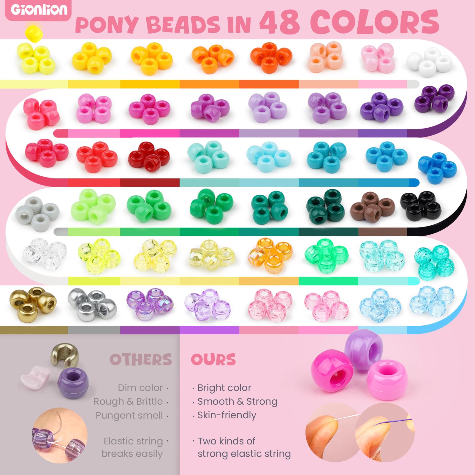 Gionlion elastic and nylon string spools ready to thread durable bracelets