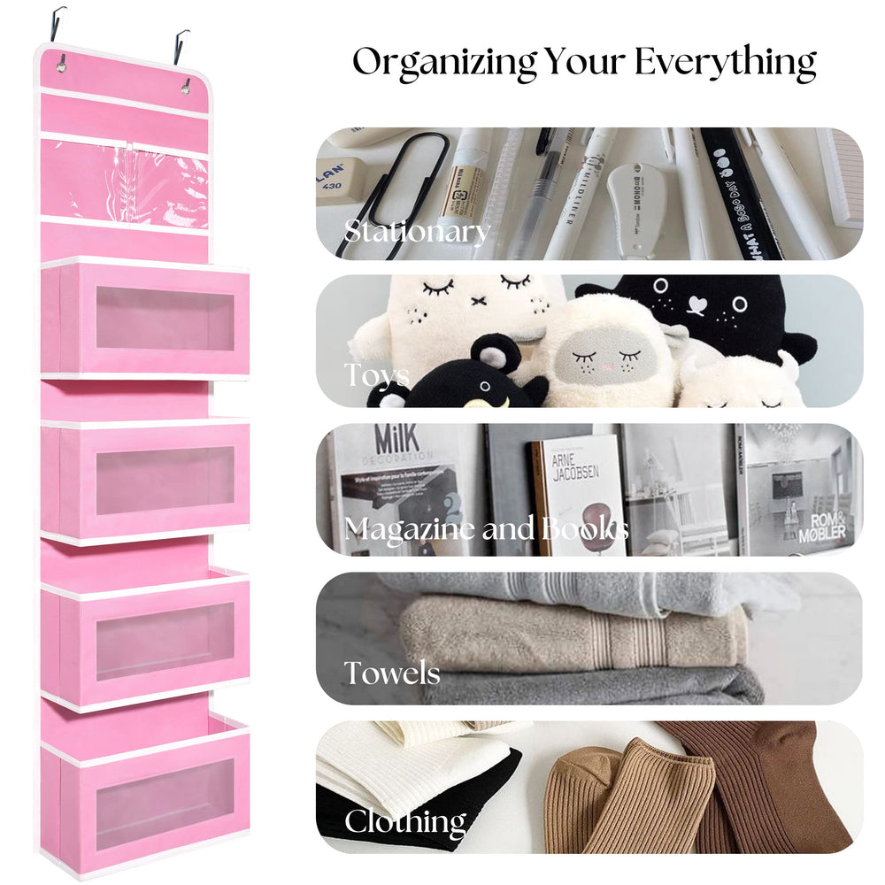 Giraffe Creation hanging on bedroom door in lifestyle scene, creates tidy visible storage in a room