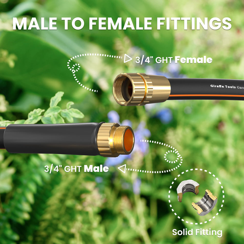 Giraffe Tools close-up of threaded male and female fittings showing leak-resistant gaskets and secure seal