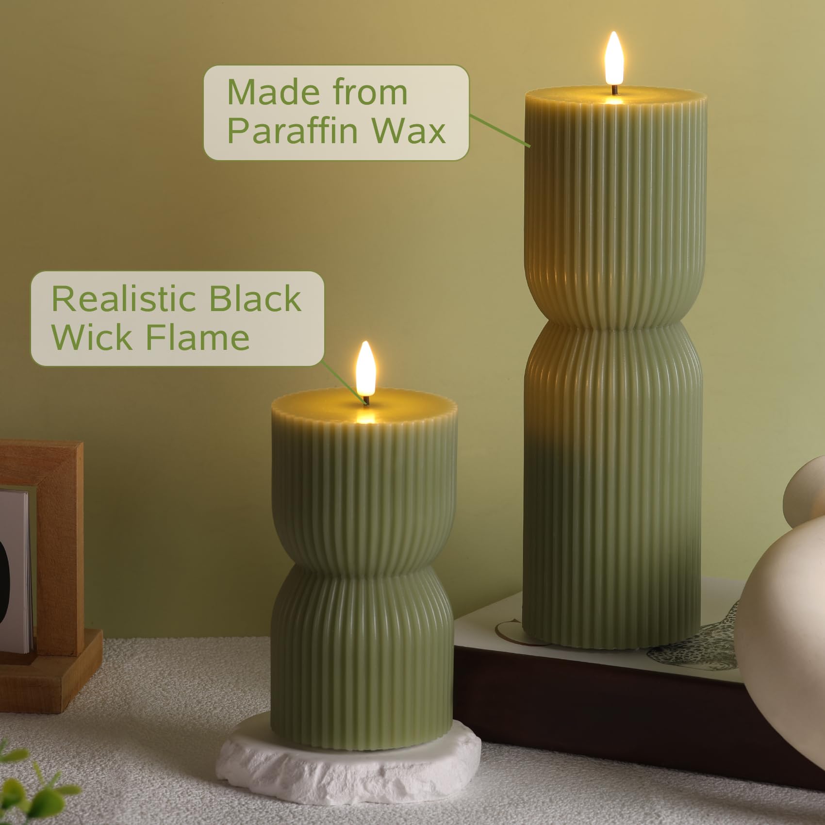 Pair of Girimax candles on dining table creating elegant, safe atmosphere for meals