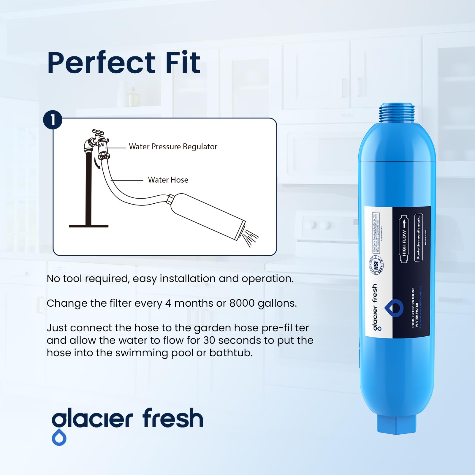 GLACIER FRESH threaded connection and label detail ensuring secure leak-free fit