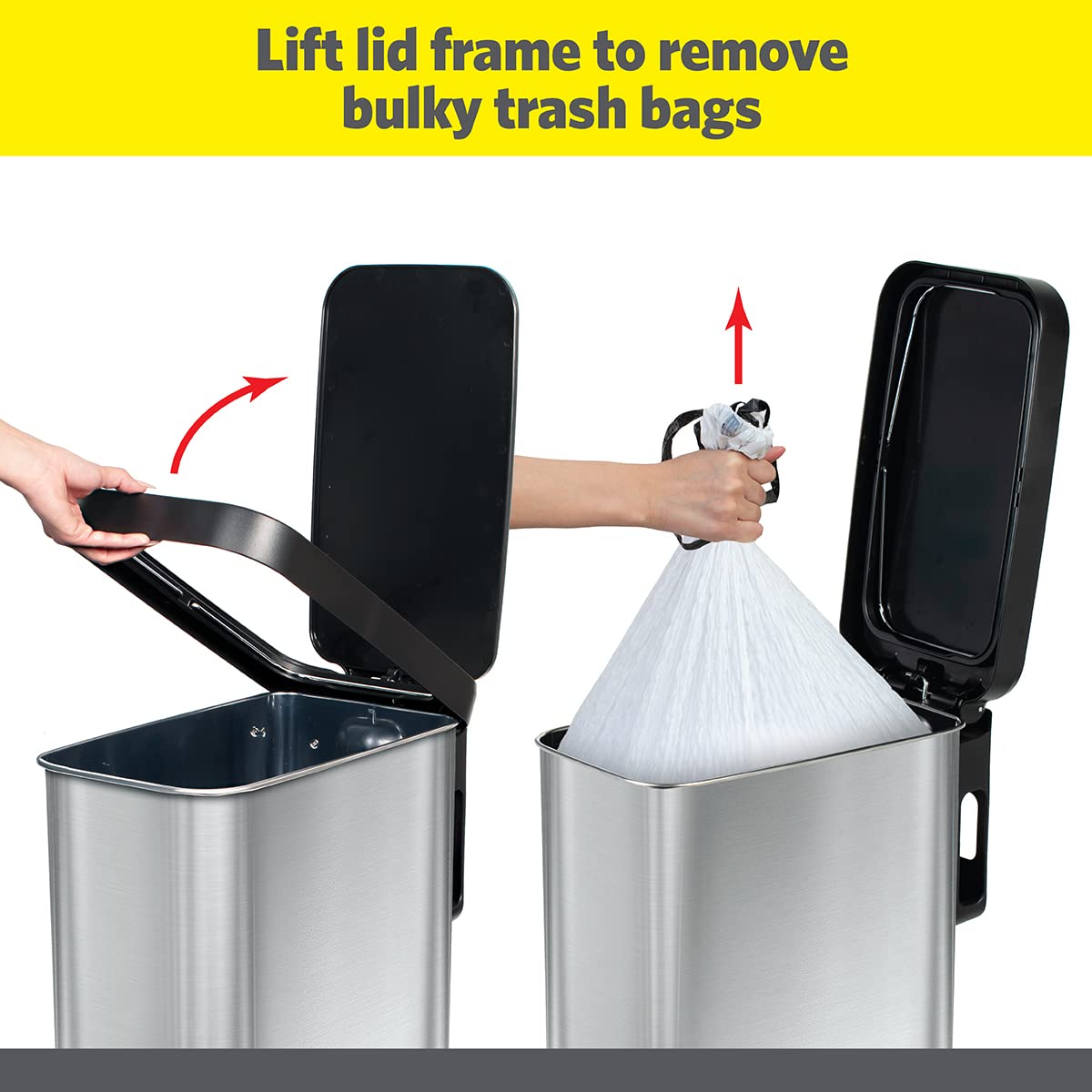 Glad step pedal in use demonstrating hands free opening and hygienic convenience