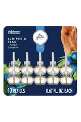 Glade Juniper & Teak front packaging showing ten refills and clear scent benefit