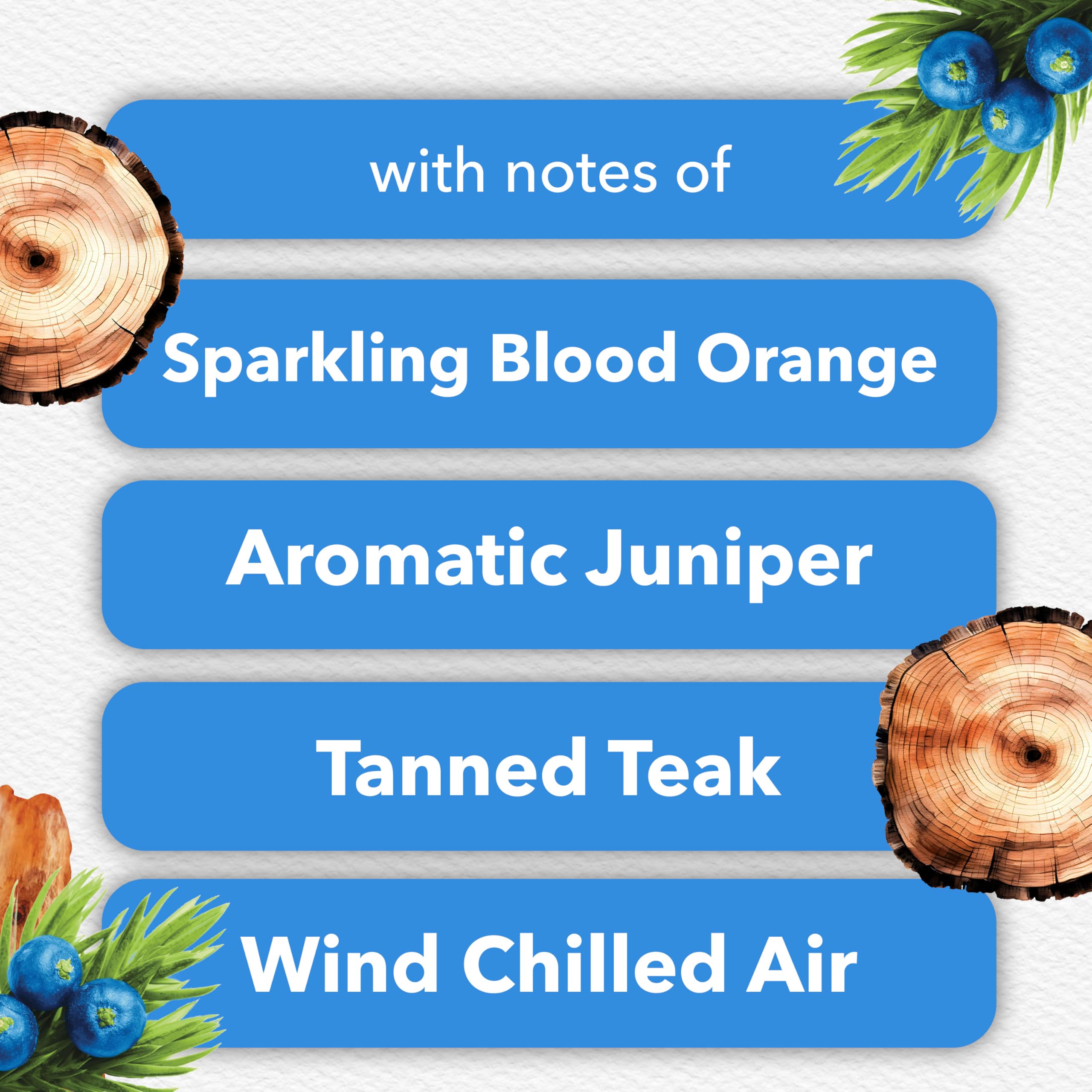 Glade Juniper & Teak cartridge installed in plug warmer showing continuous scent benefit