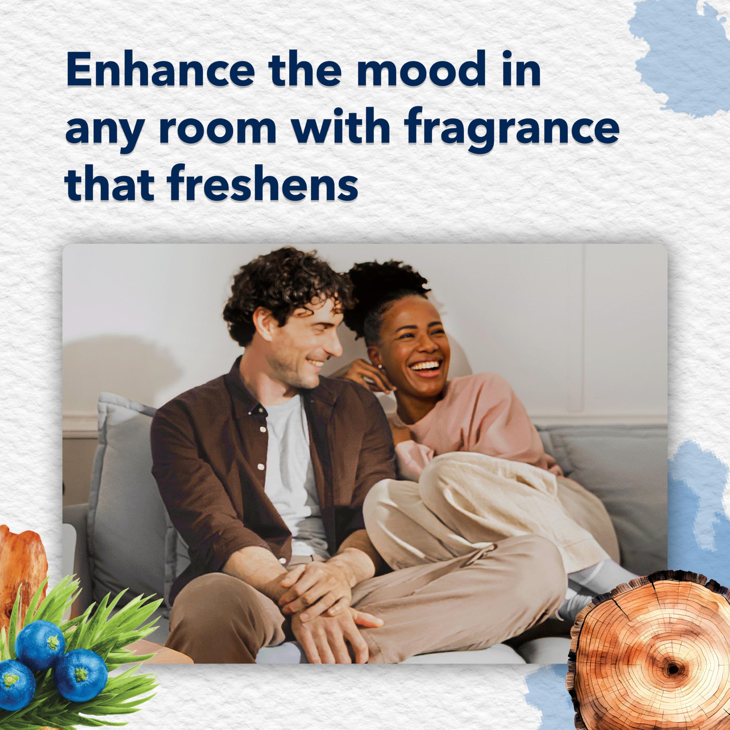 Glade Juniper & Teak oil droplet texture demonstrating premium layered fragrance benefit