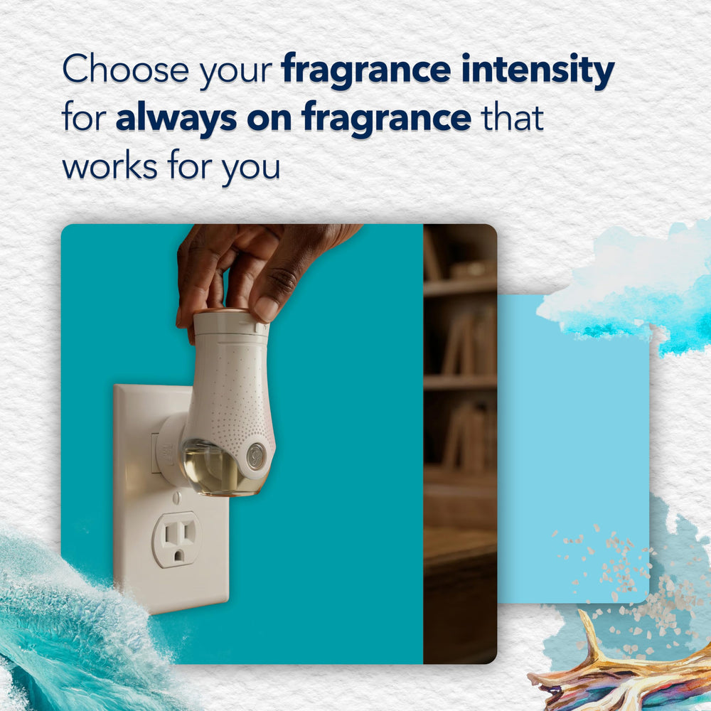Glade product label showing scent notes and essential oils benefits