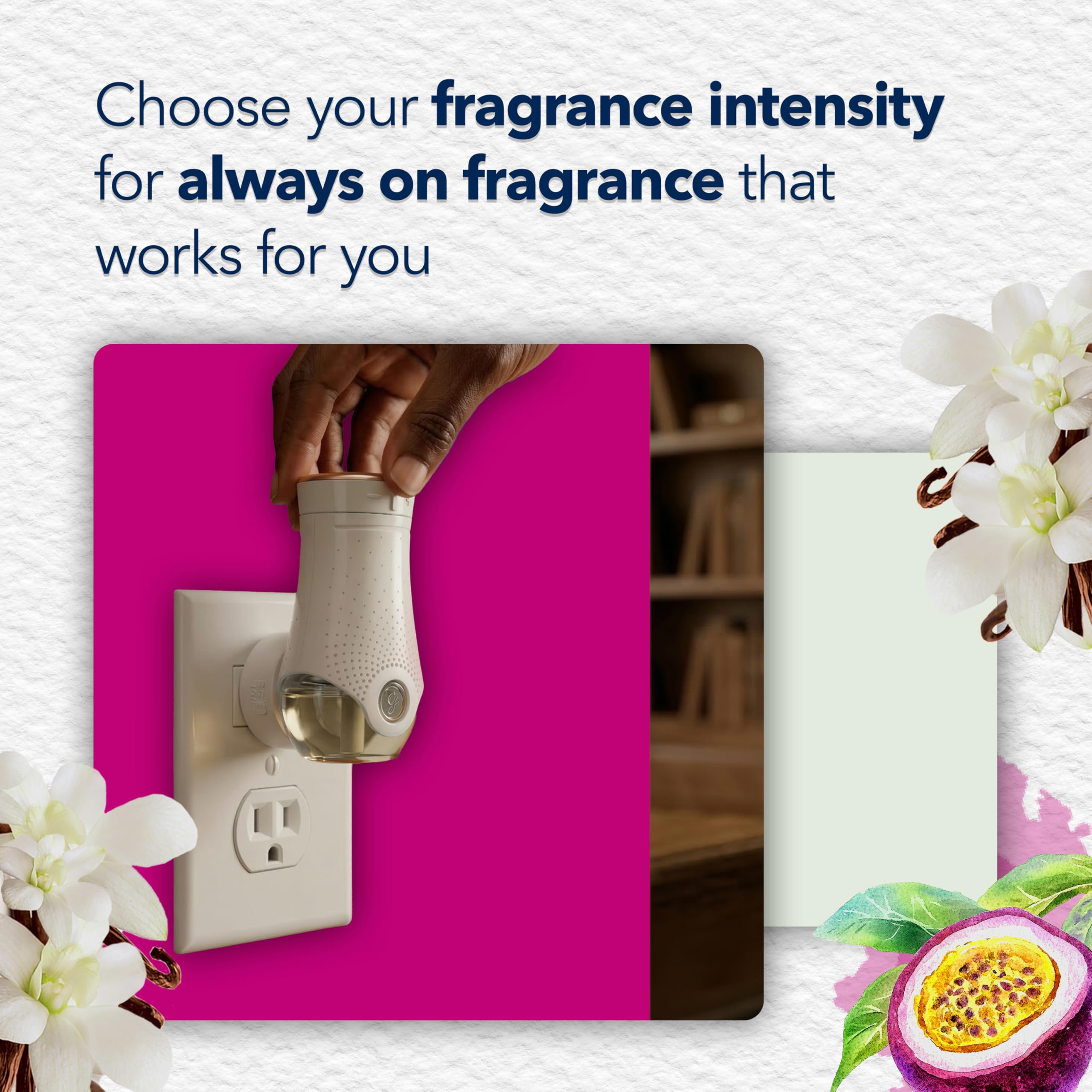 Glade refill warming in a bathroom setting creating inviting, fresh atmosphere