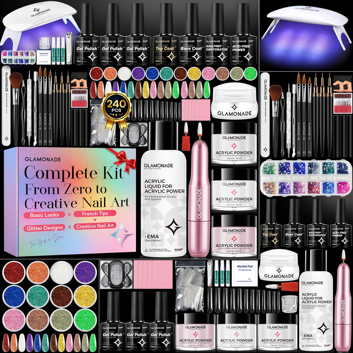 Glamonade front packaging showing full beginner acrylic kit and components