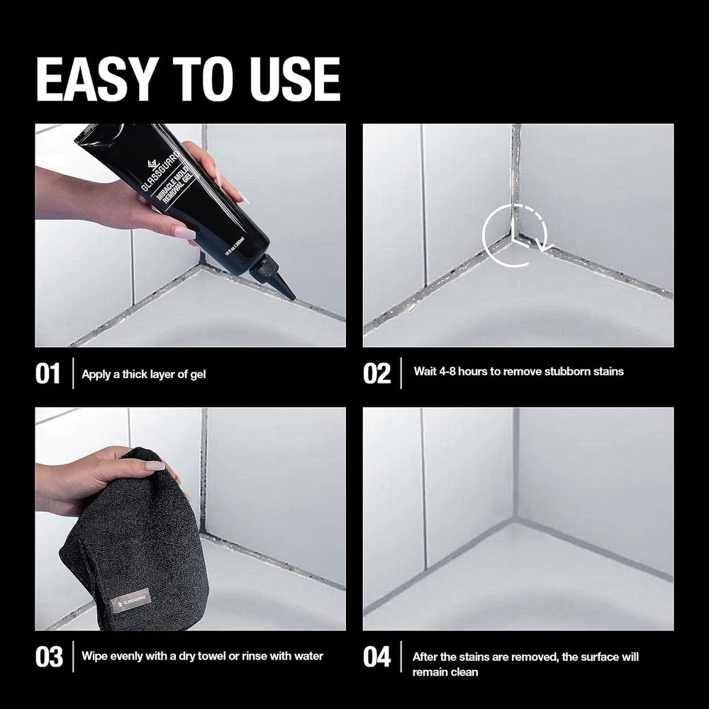 GlassGuard gel applied on grout line demonstrating stain-removal action