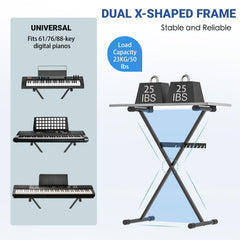 GLEAM stand supporting full 88-key keyboard demonstrating dependable support