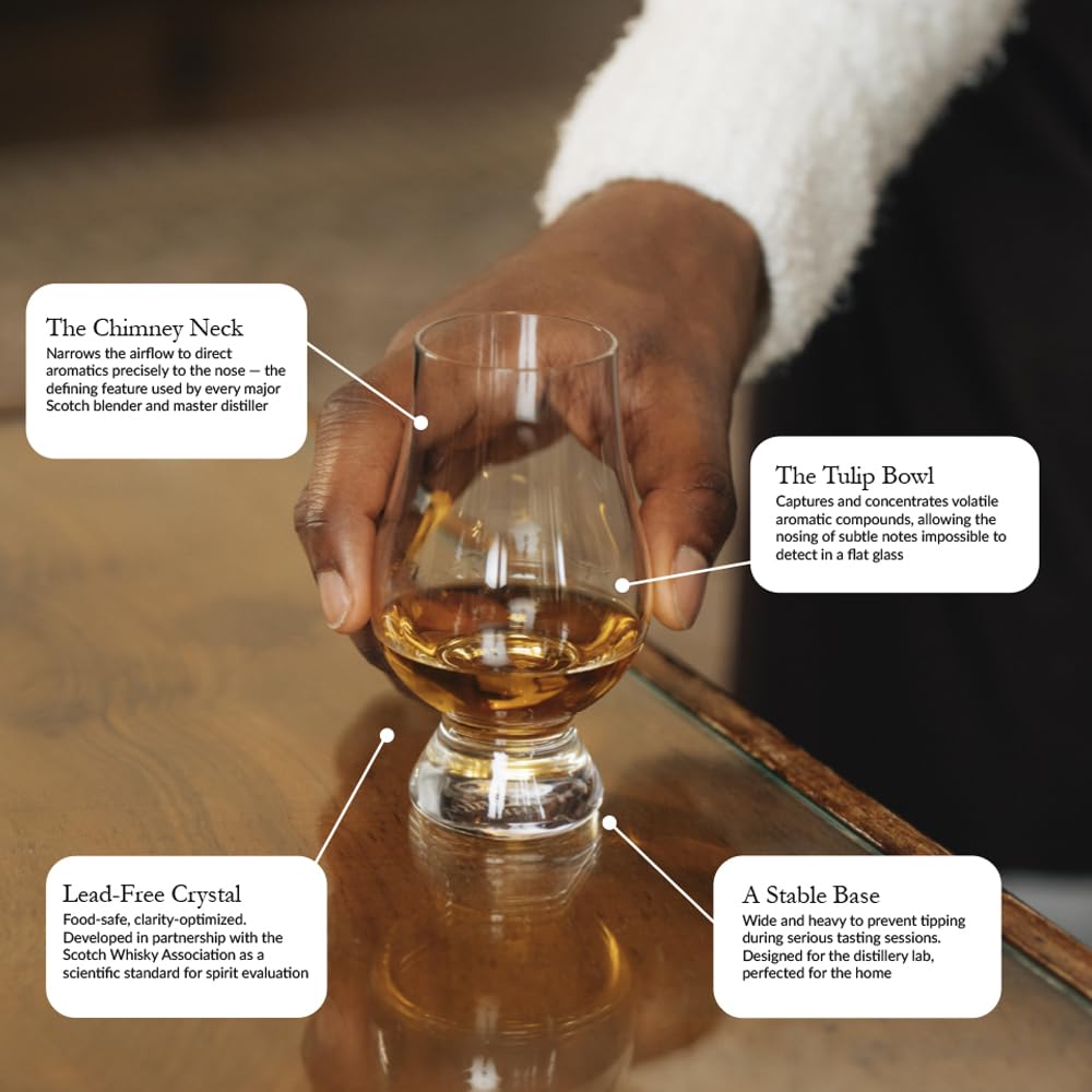 GLENCAIRN close-up of tapered rim concentrating aromas for improved nosing
