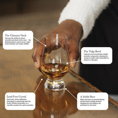GLENCAIRN close-up of tapered rim concentrating aromas for improved nosing
